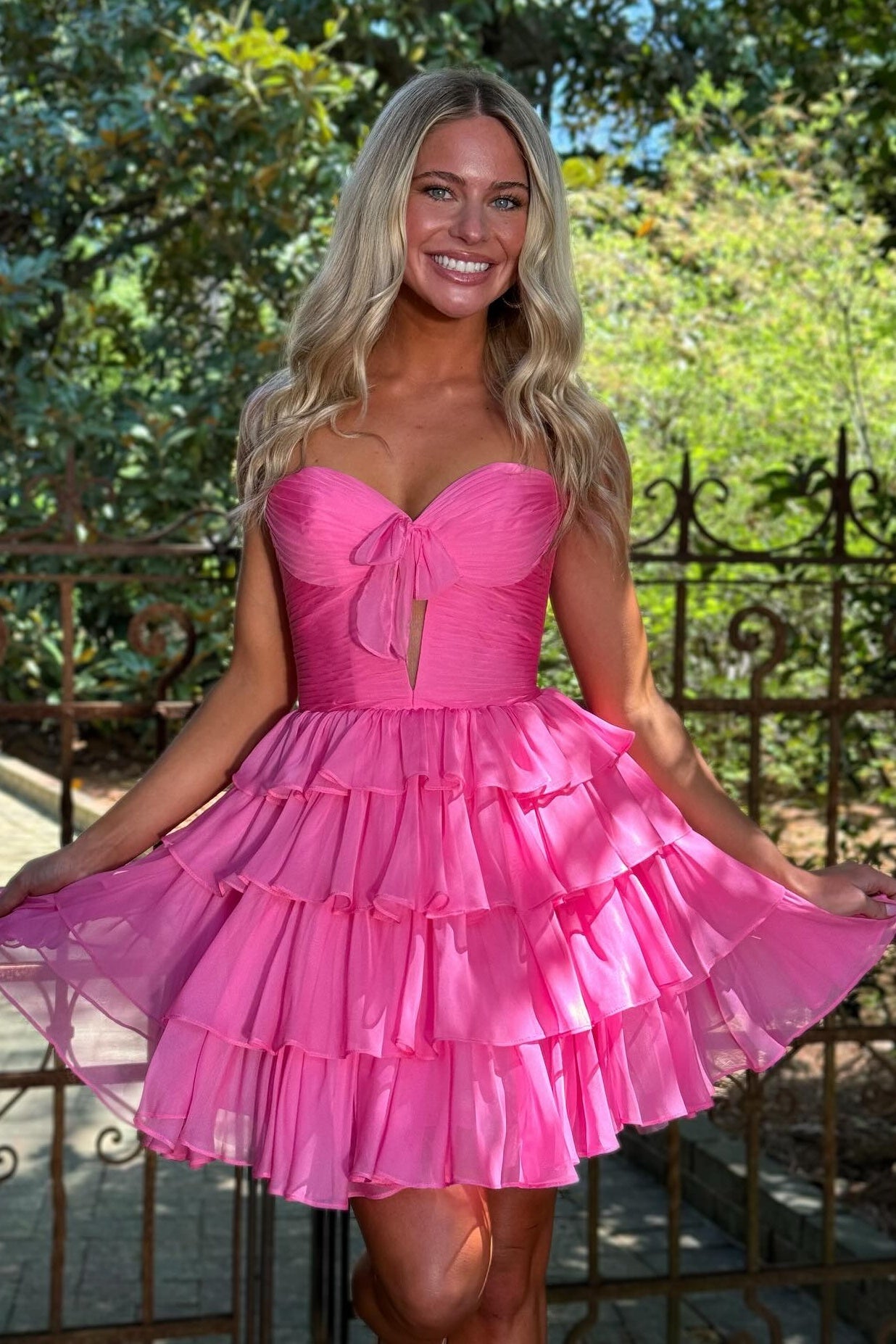 Gorgeous A Line Sweetheart Hot Pink Short Homecoming Dress with Ruffles