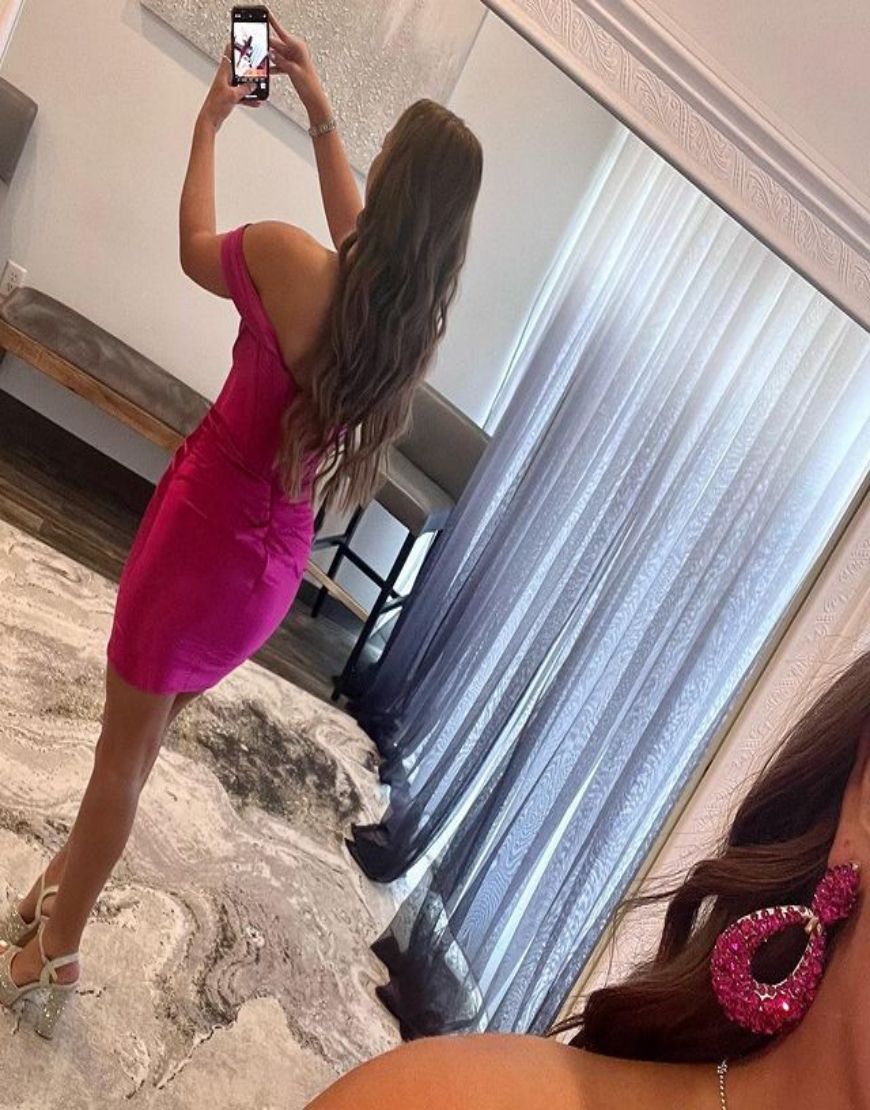 Grape Off The Shoulder Short Satin Homecoming Dress
