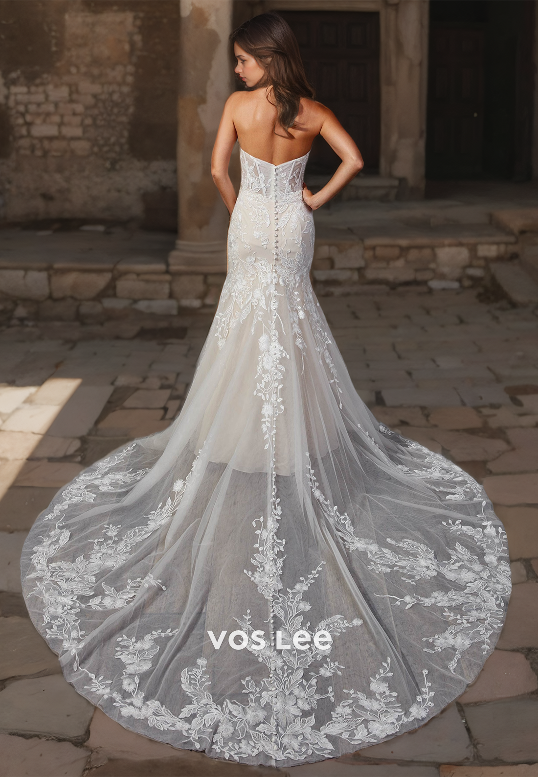 Fancy Mermaid Floor Length Lace Princess Dress Off-Shoulder Sweep Train Wedding Dress