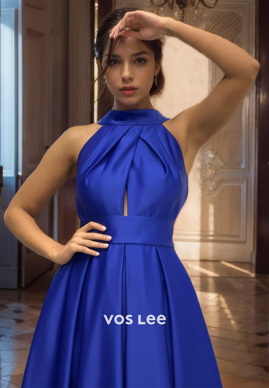 A-Line Straps Royal Blue Prom Dress Satin Backless Formal Occasion Party Evening Dreses