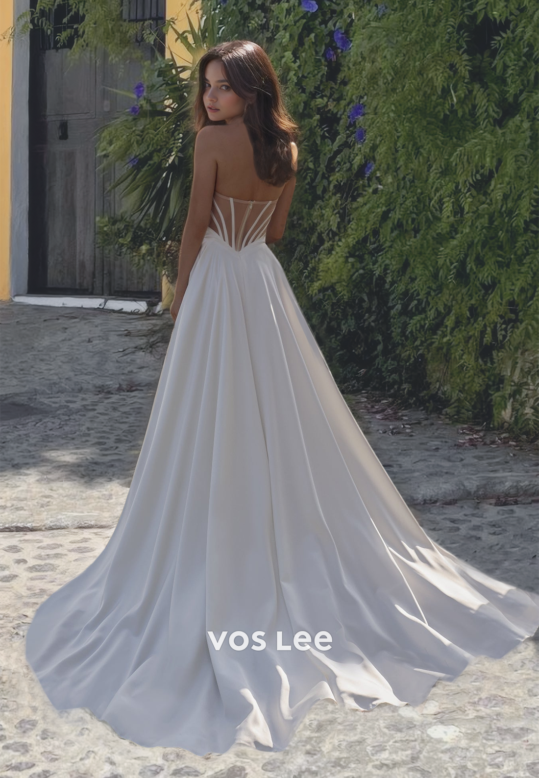 Luxurious Sweetheart Formal Occasion Party Dress with High Slit A-Line Satin Beach Wedding Dresses