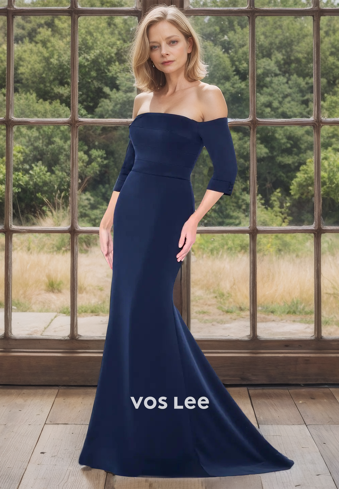 Simple Mermaid Mother of the Bride Dress with Long Sleeves Button Back Charming Lady