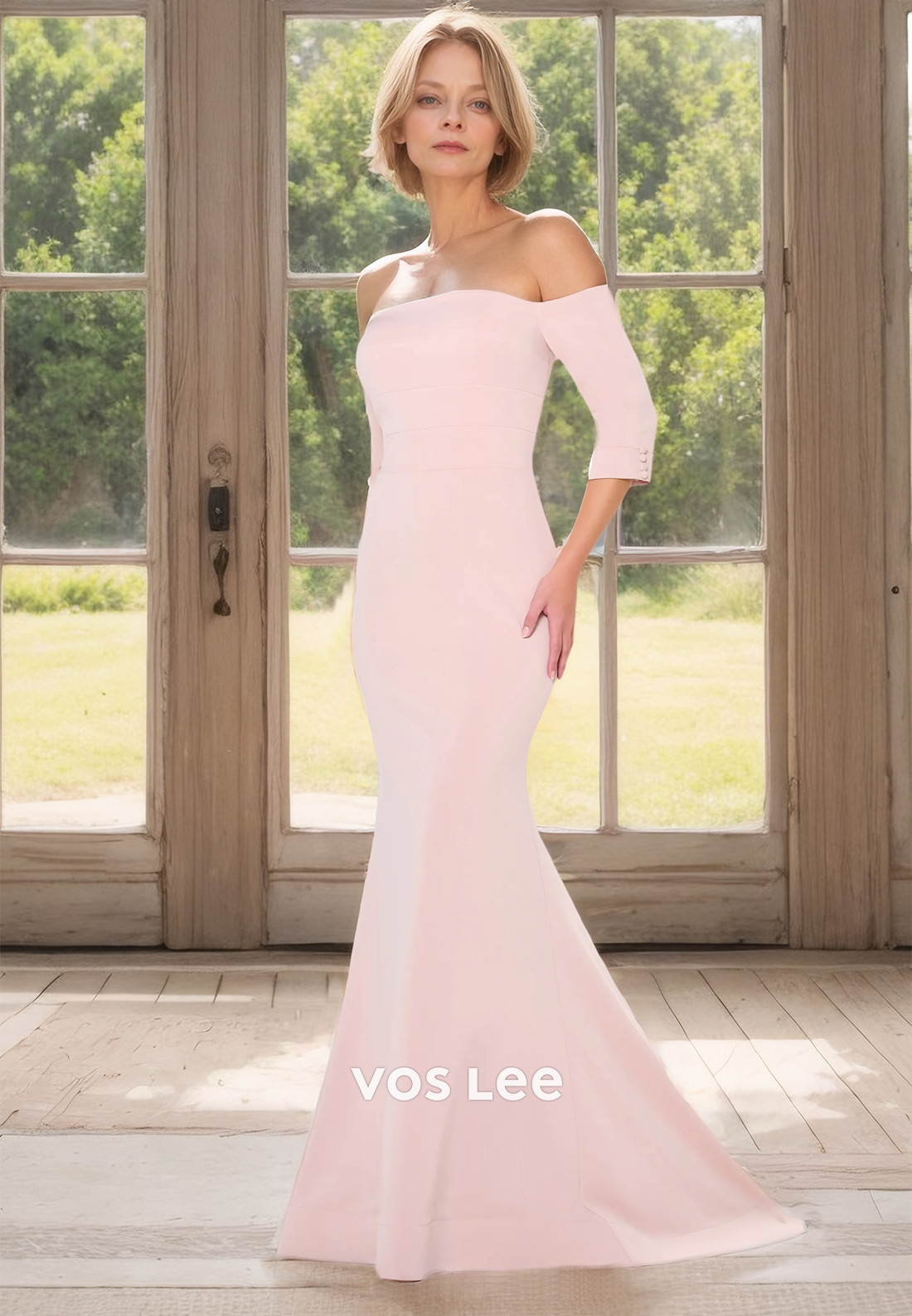 Simple Mermaid Mother of the Bride Dress with Long Sleeves Button Back Charming Lady