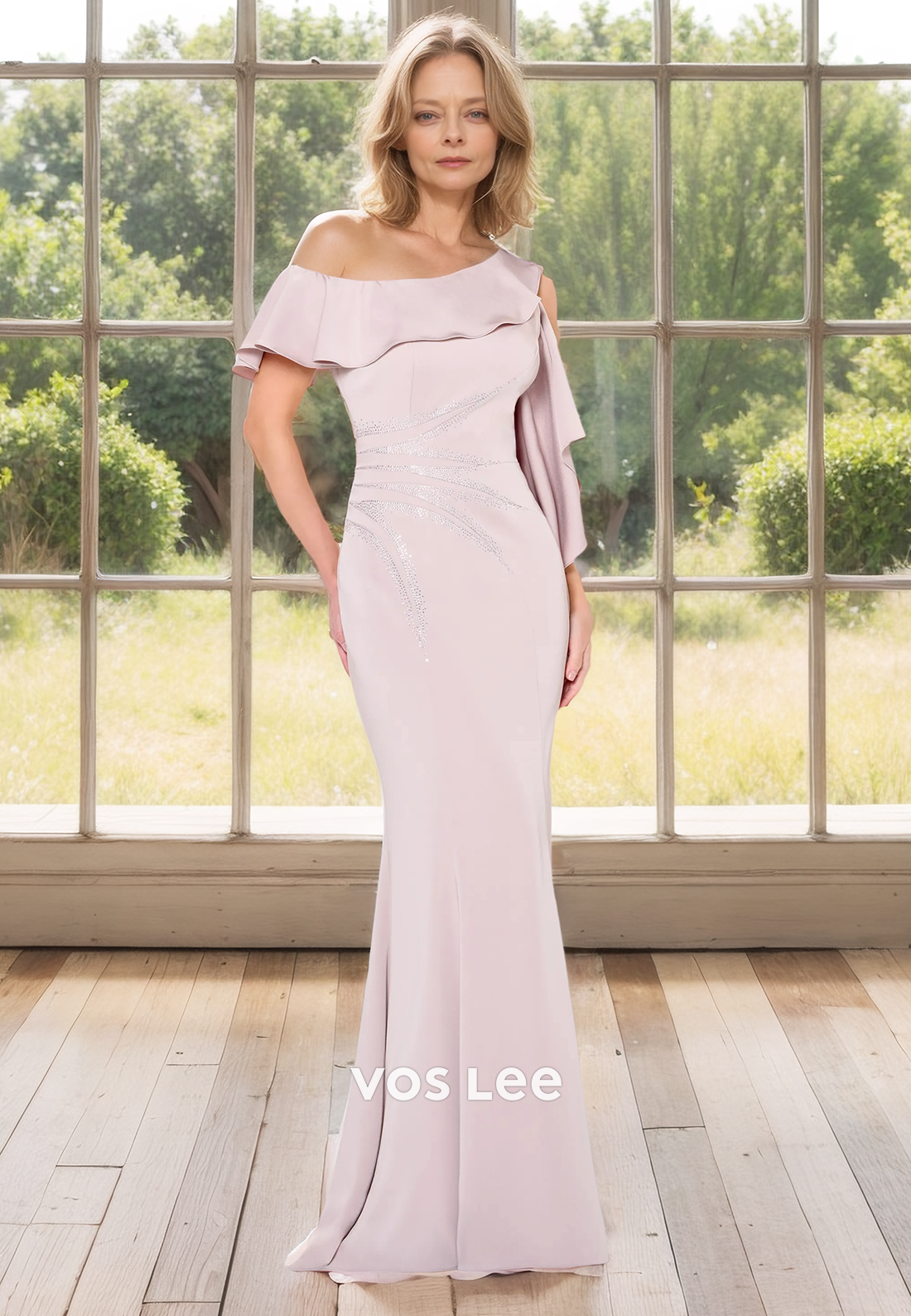 Luxurous Off-Shoulder Beads Floor Length Mother of the Bride Dress Formal Zipper Back Cocktail Dresses