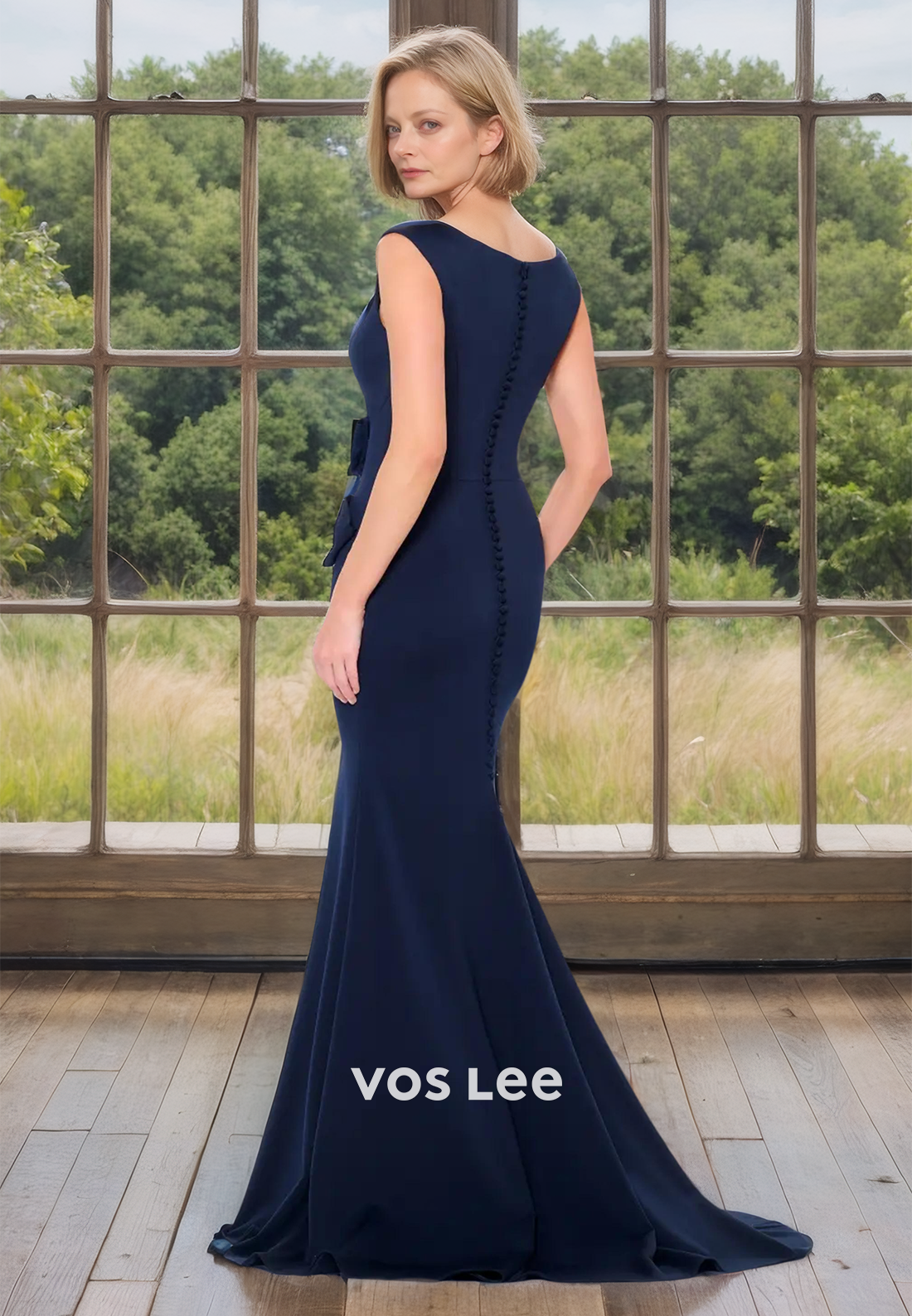 Modest Mermaid Straps Side Split Scoop Floor Length Mother of the Bride Dress
