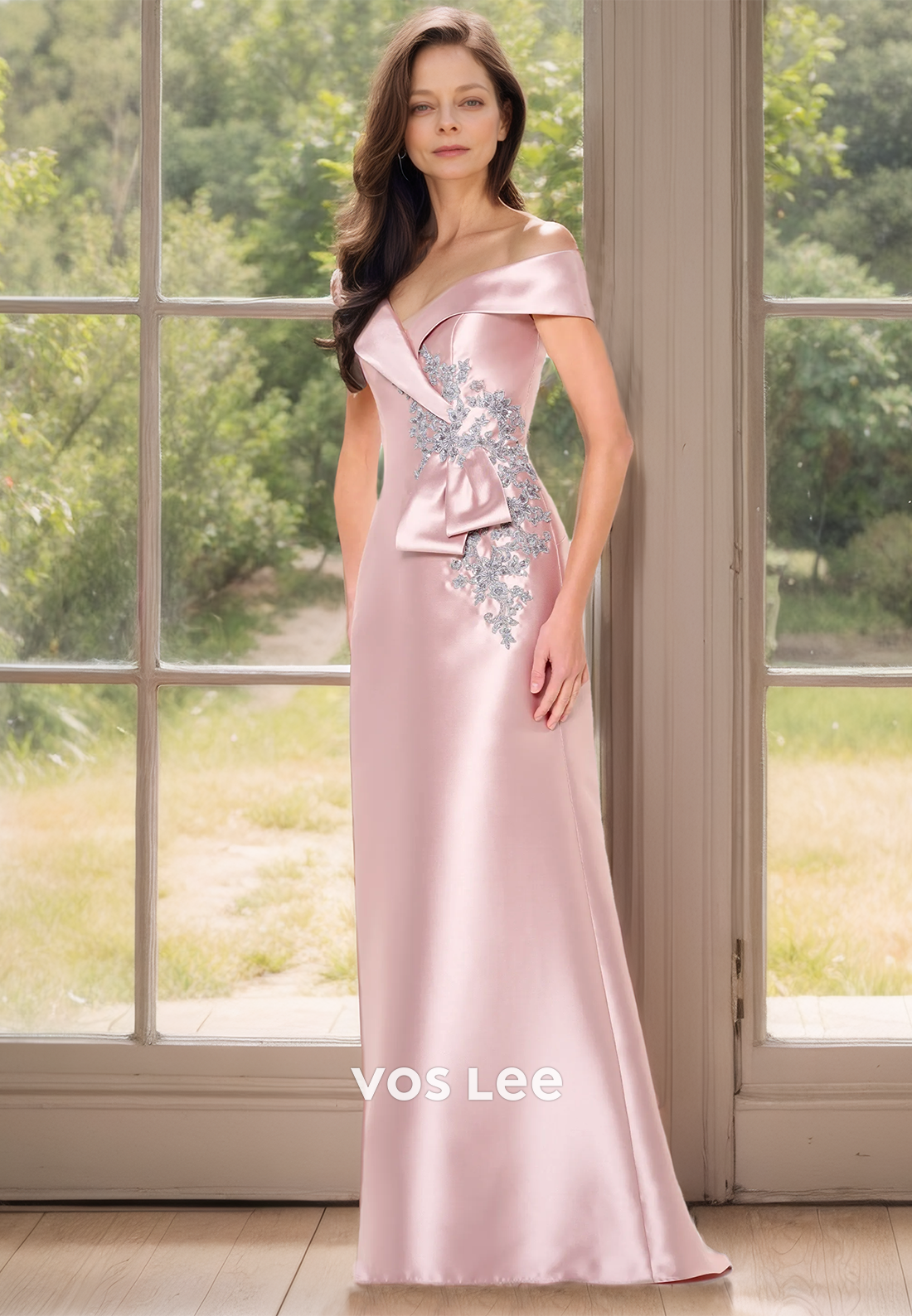 Gorgeous Sweetheart Satin Appliqued Off-Shoulder Mother of the Bride Dress Floor Length Zipper Back Cocktail Dress