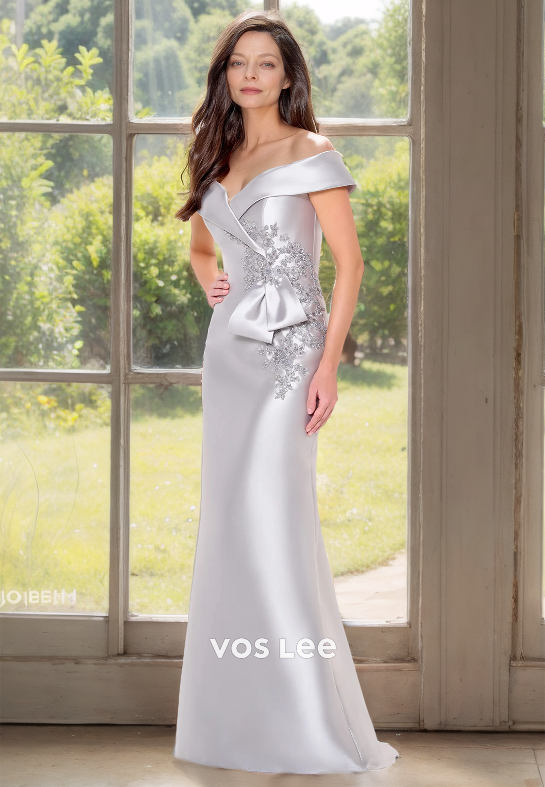 Gorgeous Sweetheart Satin Appliqued Off-Shoulder Mother of the Bride Dress Floor Length Zipper Back Cocktail Dress