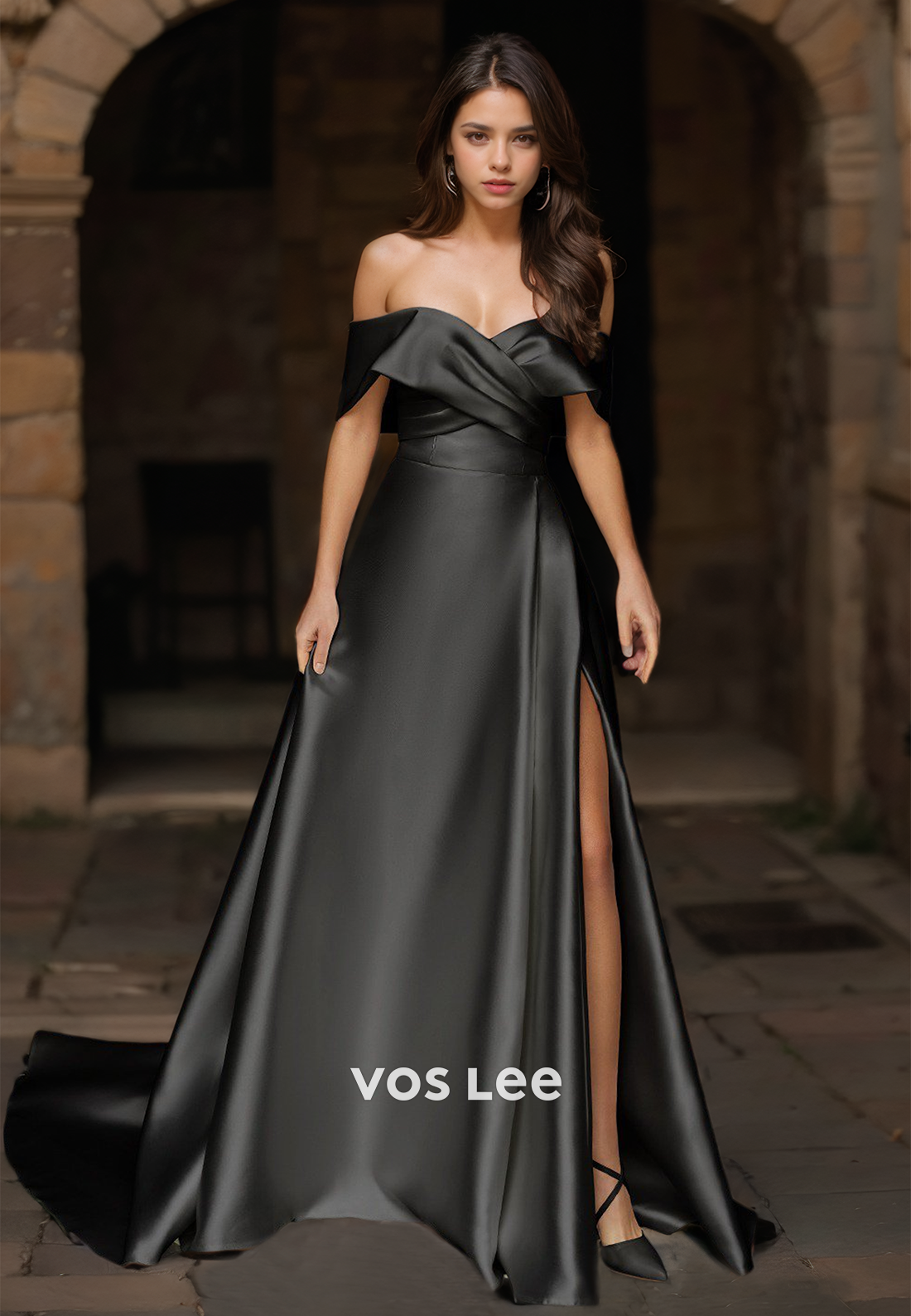 A-Line Sweetheart Off-Shoulder Satin Wedding Dress Sweep Train Buttons Elegant Bridesmaid Gown