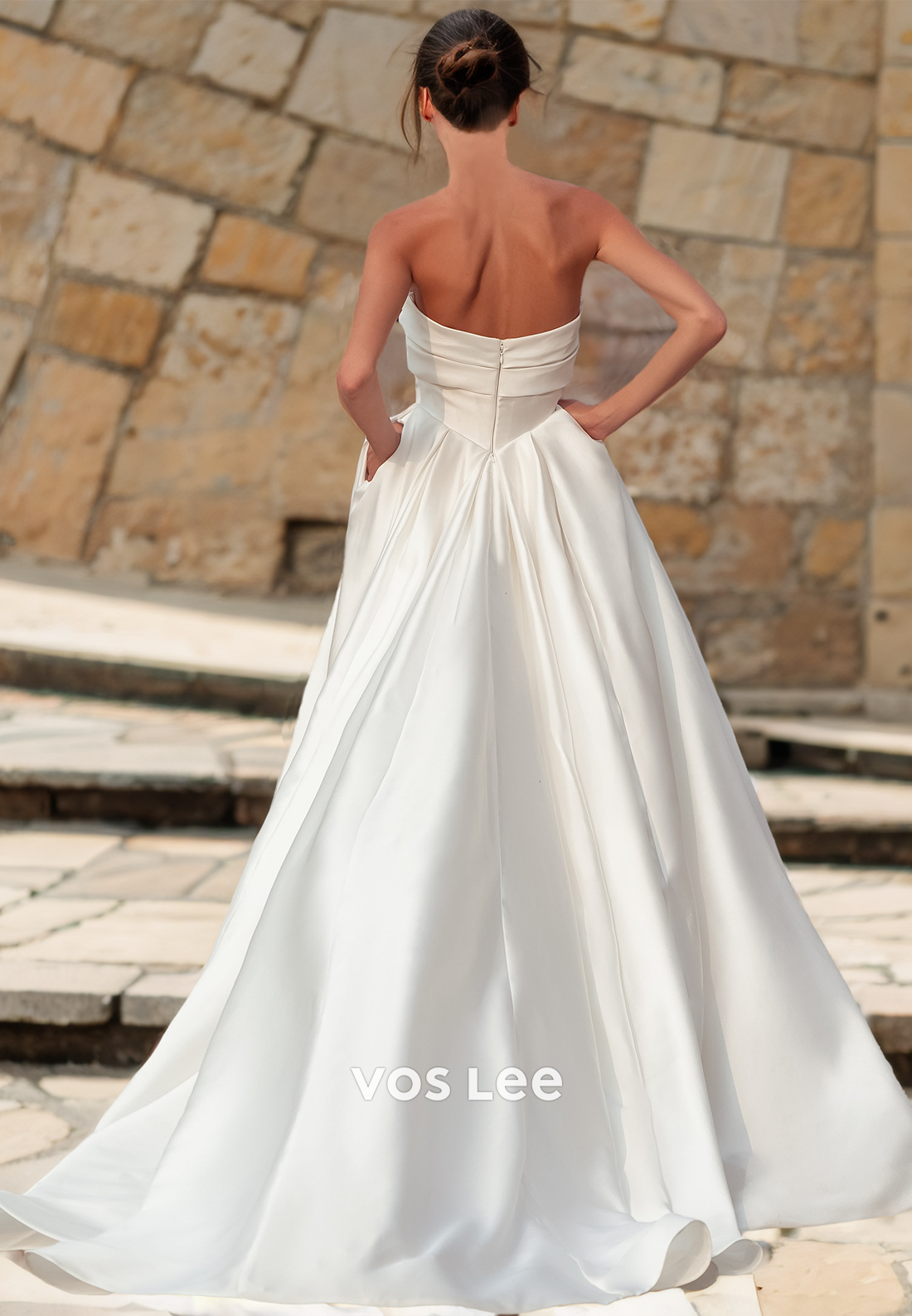 Elegant Sweetheart A-Line Back Zipper Pleated Sweep Train Sleeveless Satin Wedding Gown