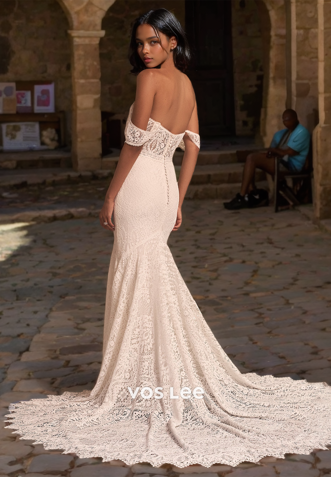 Sexy Mermaid Sheath Off Shoulder Backless Court Train Lace Appliques Wedding Dress