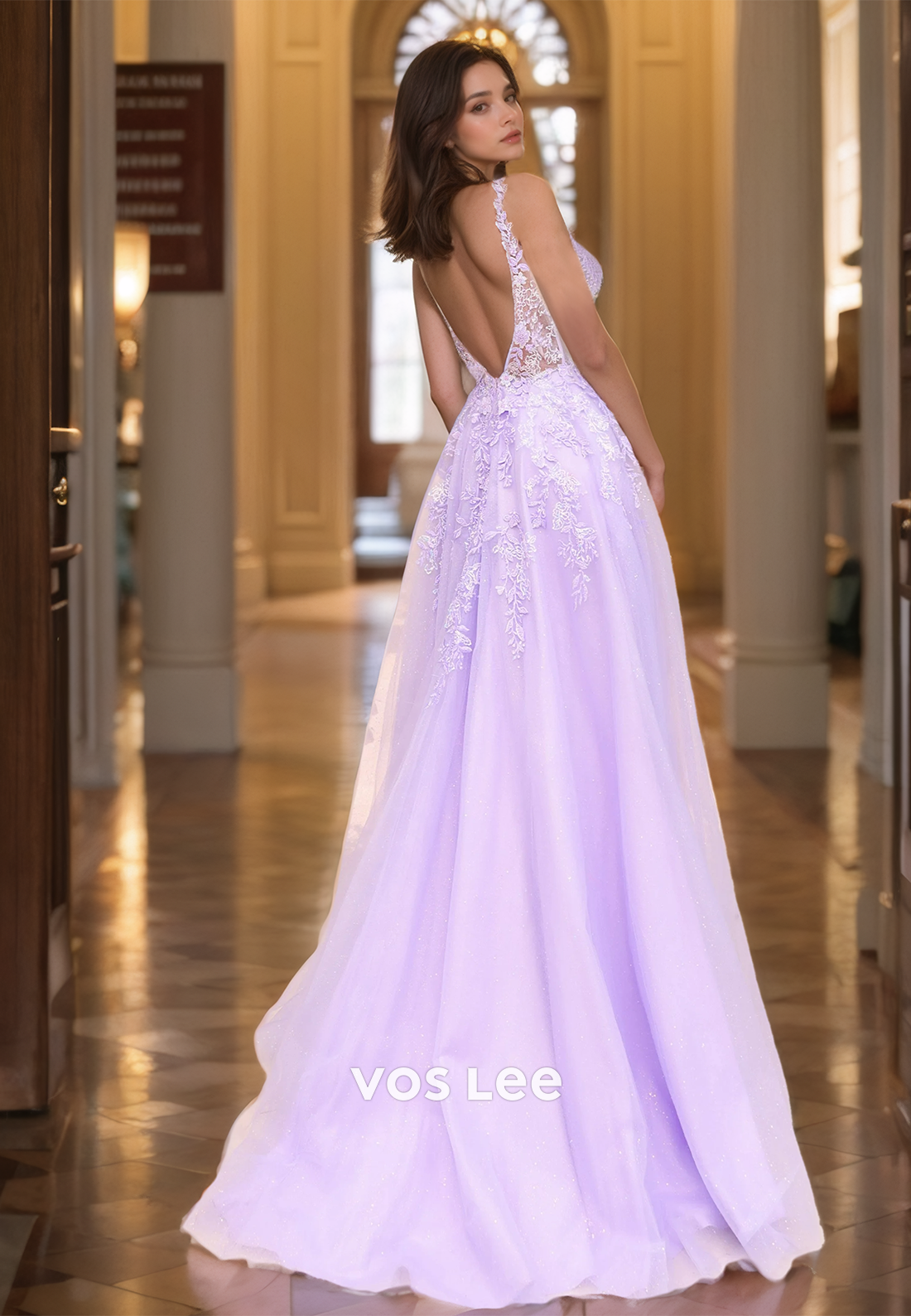 Gorgeous A-Line Sweetheart Backless Spaghetti Straps Sweep Train Pleated Lace Appliques Prom Formal Dress