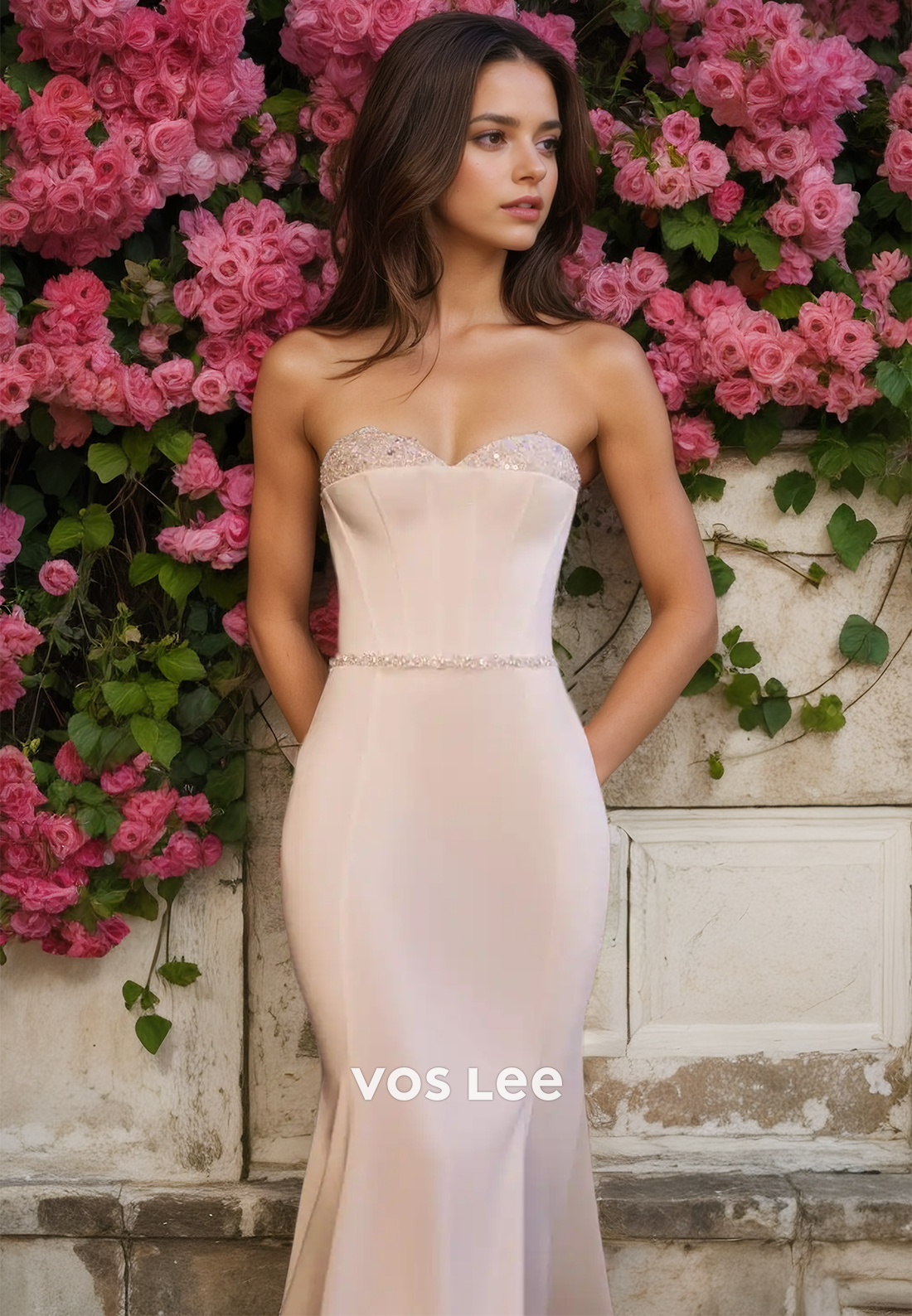 Mermaid Sheath Sweetheart Draped Beaded Elegant Satin Wedding Dress