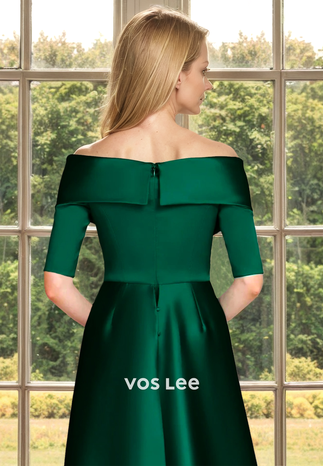 Simple A-Line Dark Green Off Shoulder Back Zipper Satin Mother of the Evening Dress
