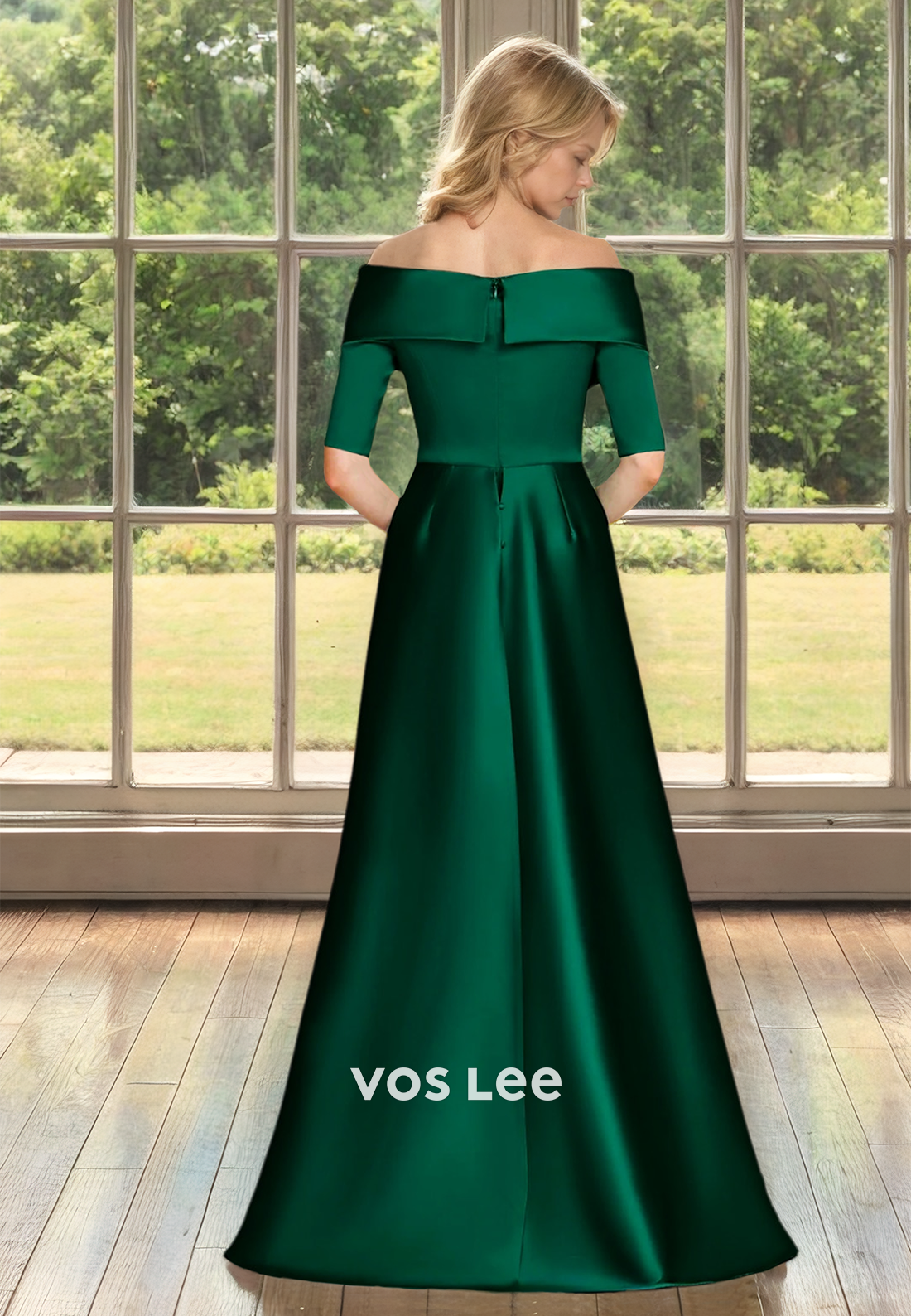 Simple A-Line Dark Green Off Shoulder Back Zipper Satin Mother of the Evening Dress