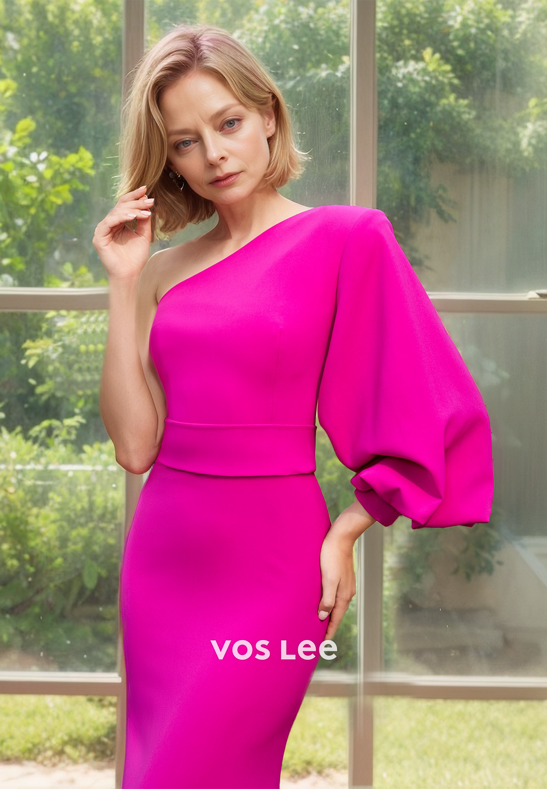 Column One Shoulder Back Zipper Floor Length Draped Mother of the Party Dress