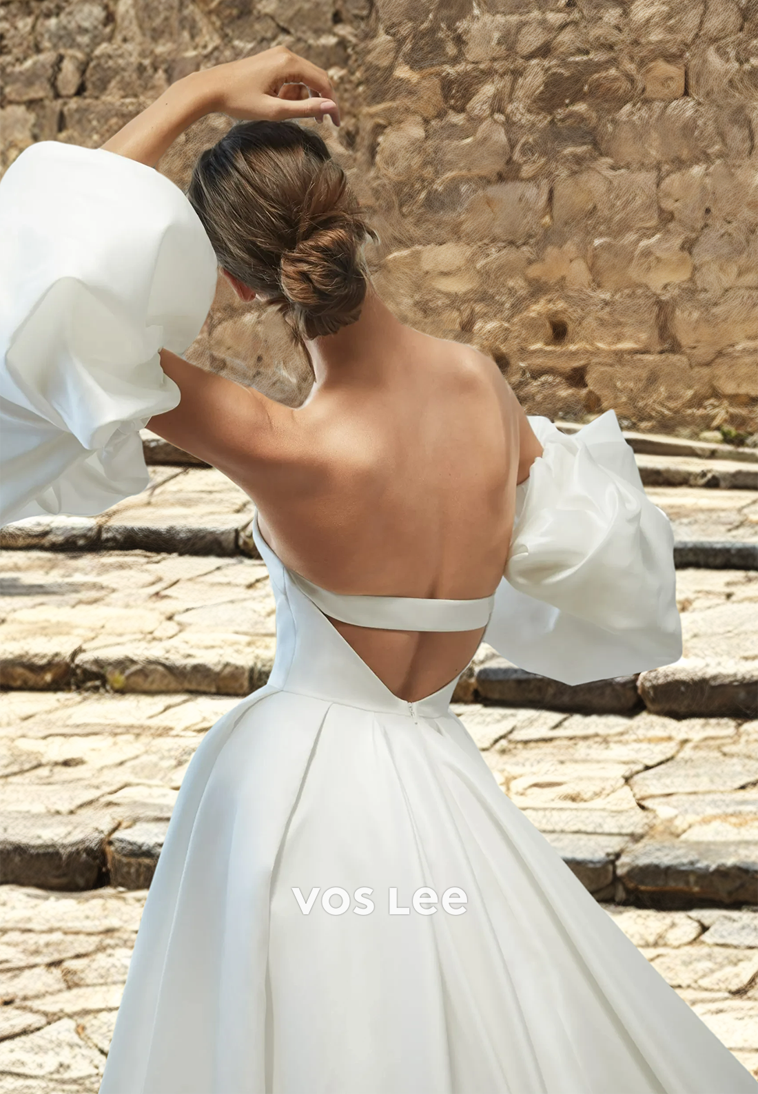 Elegant A-Line Off Shoulder Pleated Backless Sweep Train Sleeveless Satin Wedding Gown
