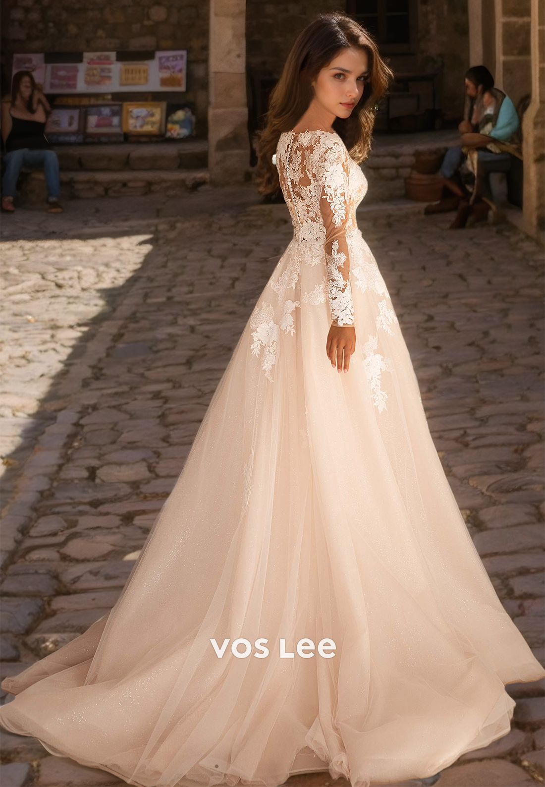 Graceful Bateau Long Sleeveless Back Zipper A-Line Pleated Sequins Tulle Sparkly Wedding Gown