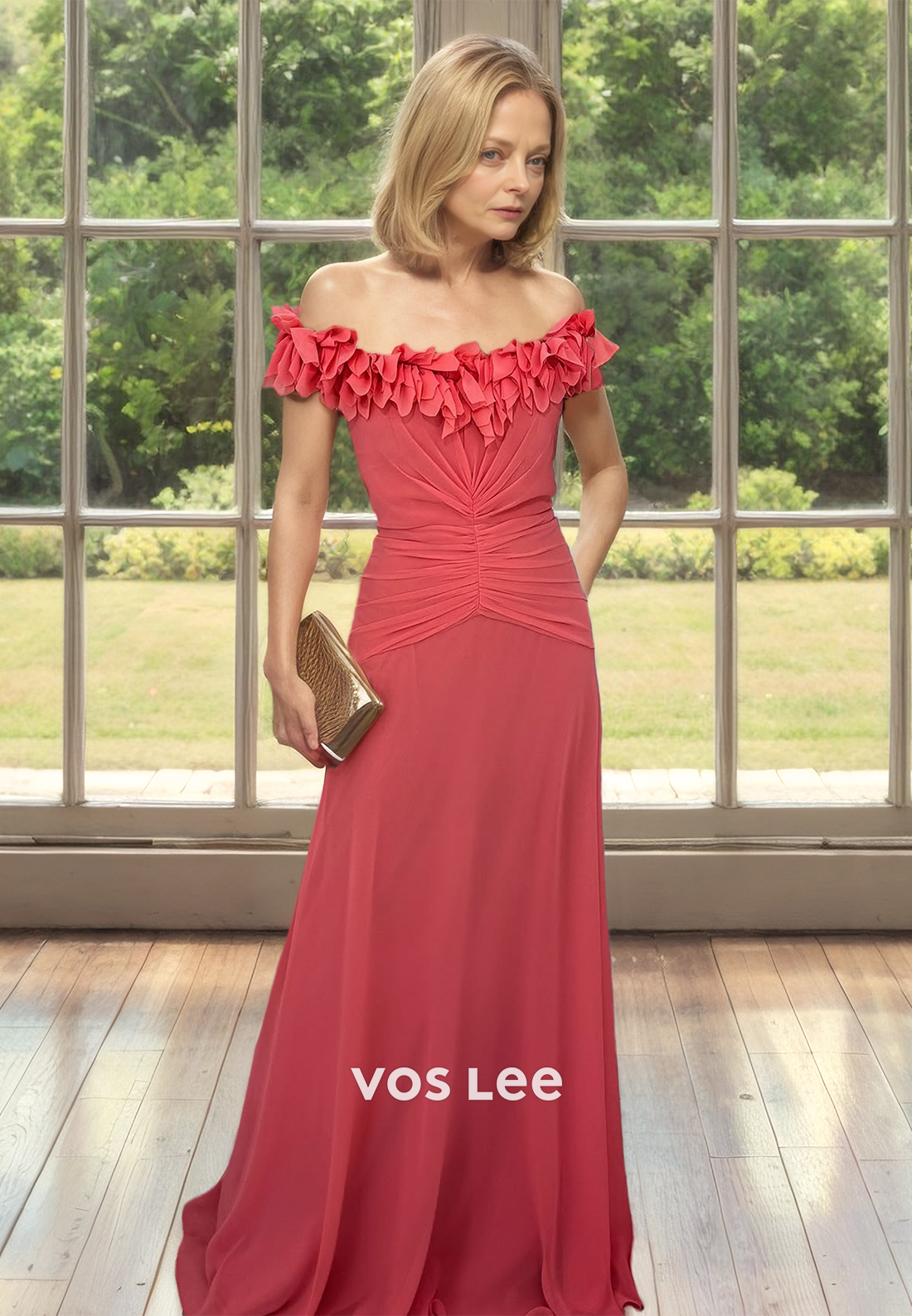 Elegant Column Off Shoulder Sleeveless Sweep Train Mother of the Party Dress