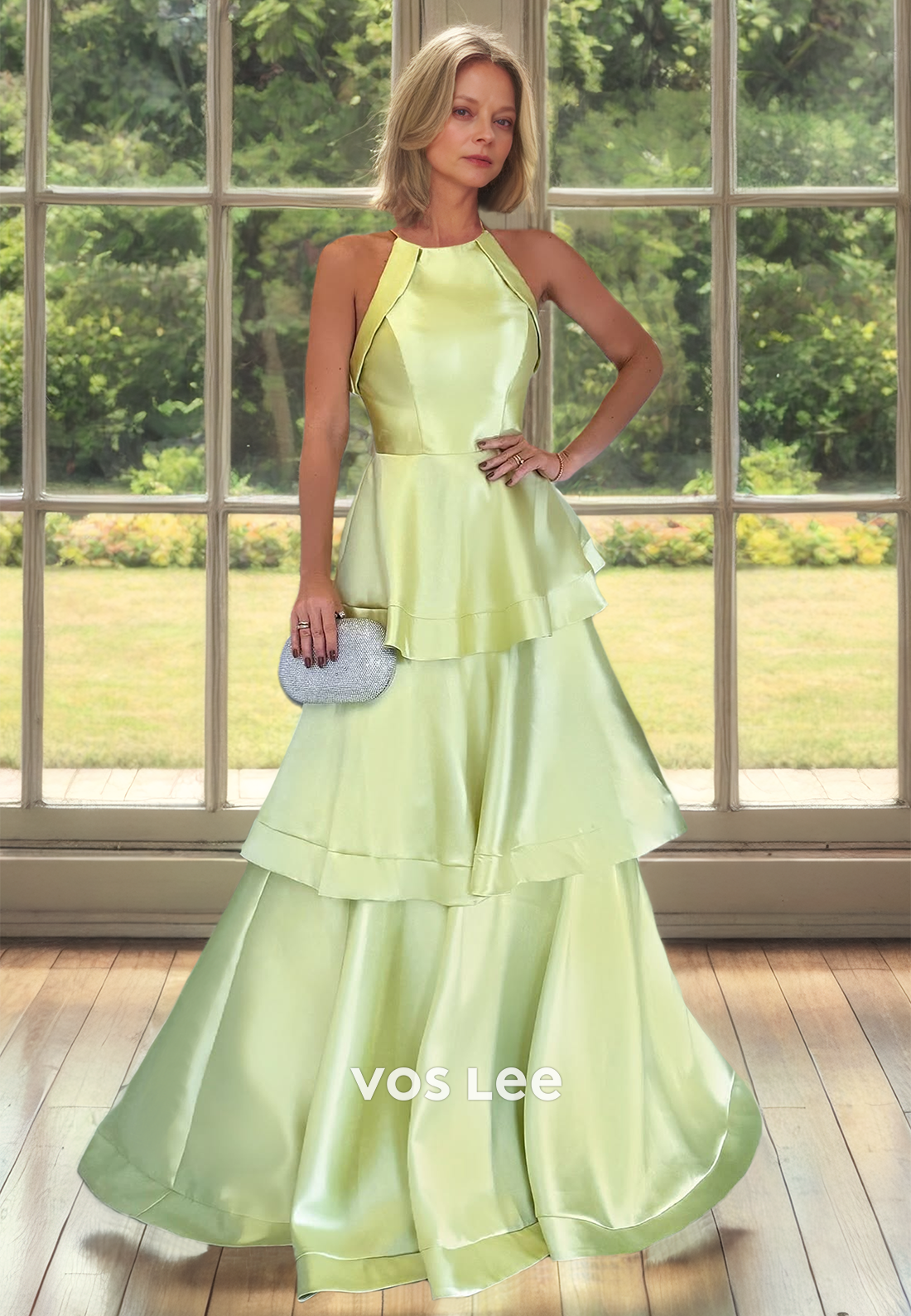 Charming Halter A-Line Back Zipper Tiered Satin Mother of the Bride Dress