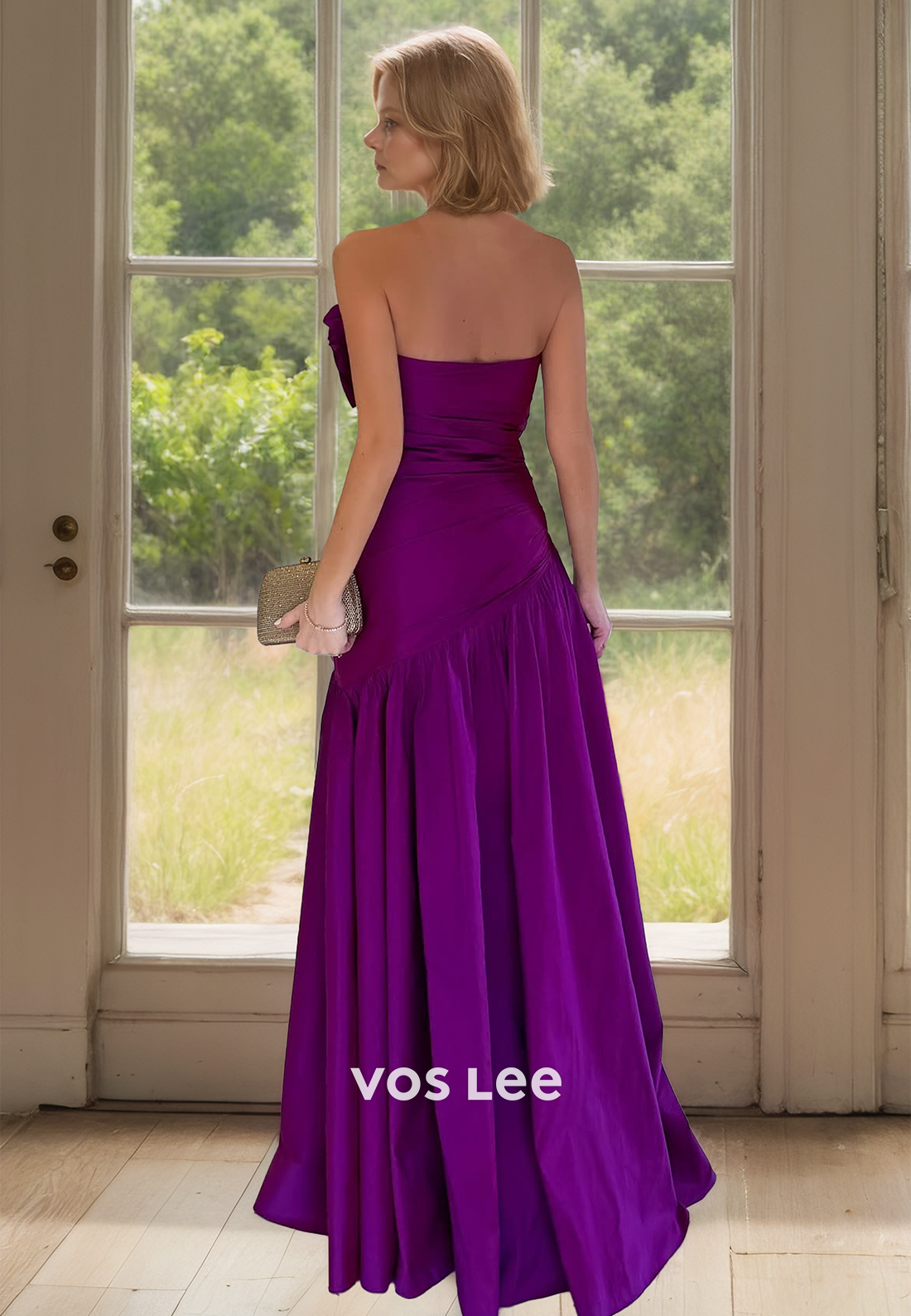 Orchid Strapless Column Sleeveless Sweep Train Satin Mother of the Bride Dress