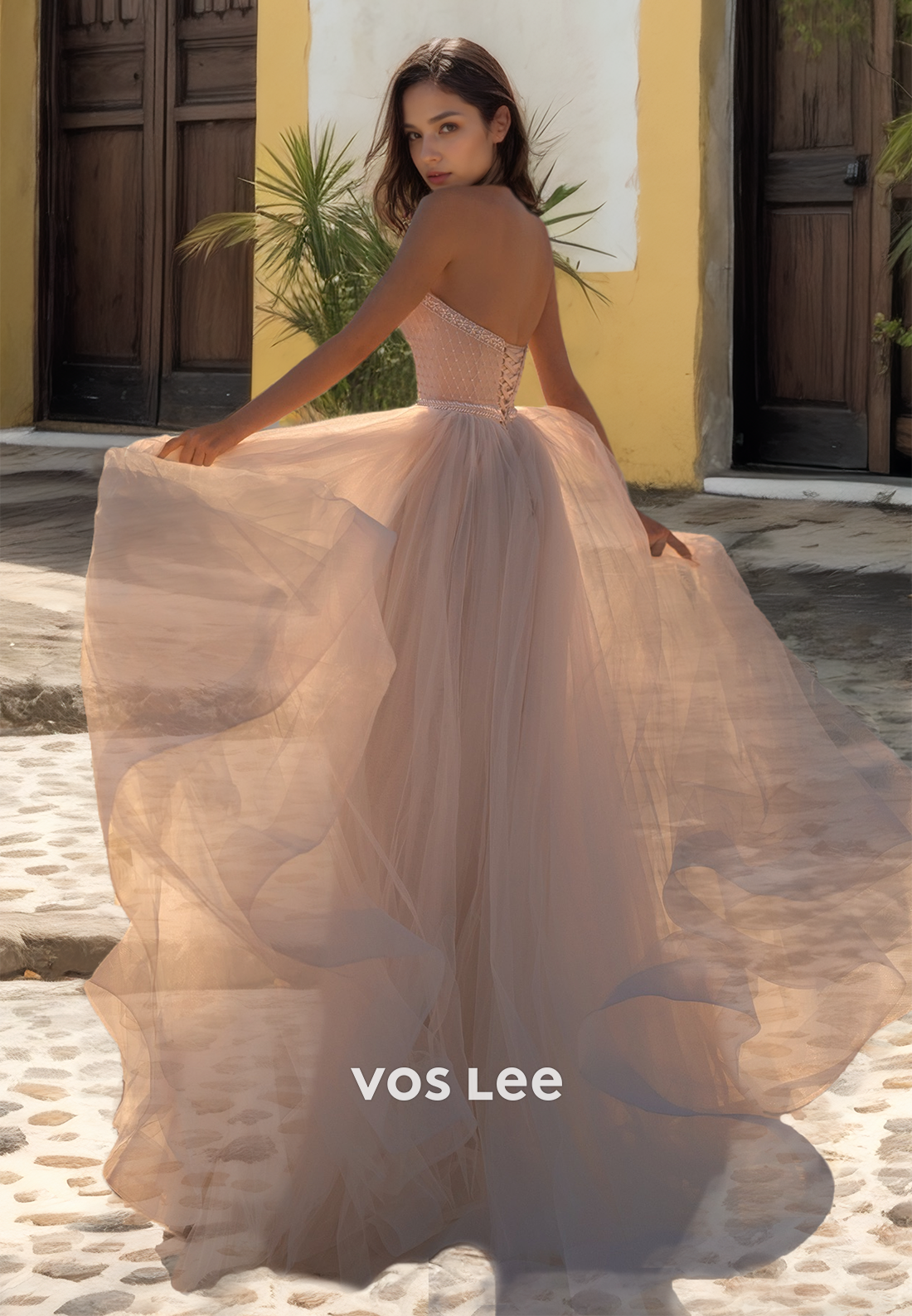 Gorgeous A-Line Sweetheart Lace Up Sleeveless Pleated Sequins Tulle Wedding Bride Dress