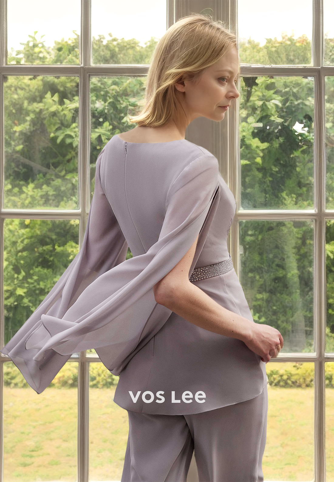 Vintage Jumpsuits V Neck Short Sleeves Long Satin Mother of the Formal Dress