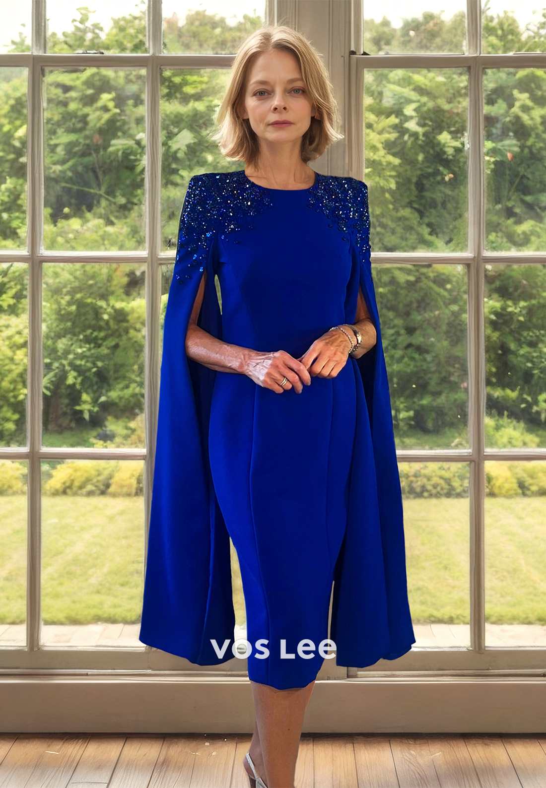 Vintage Column Scoop Neck Knee Length Back Zipper Mother of the Bride Dress