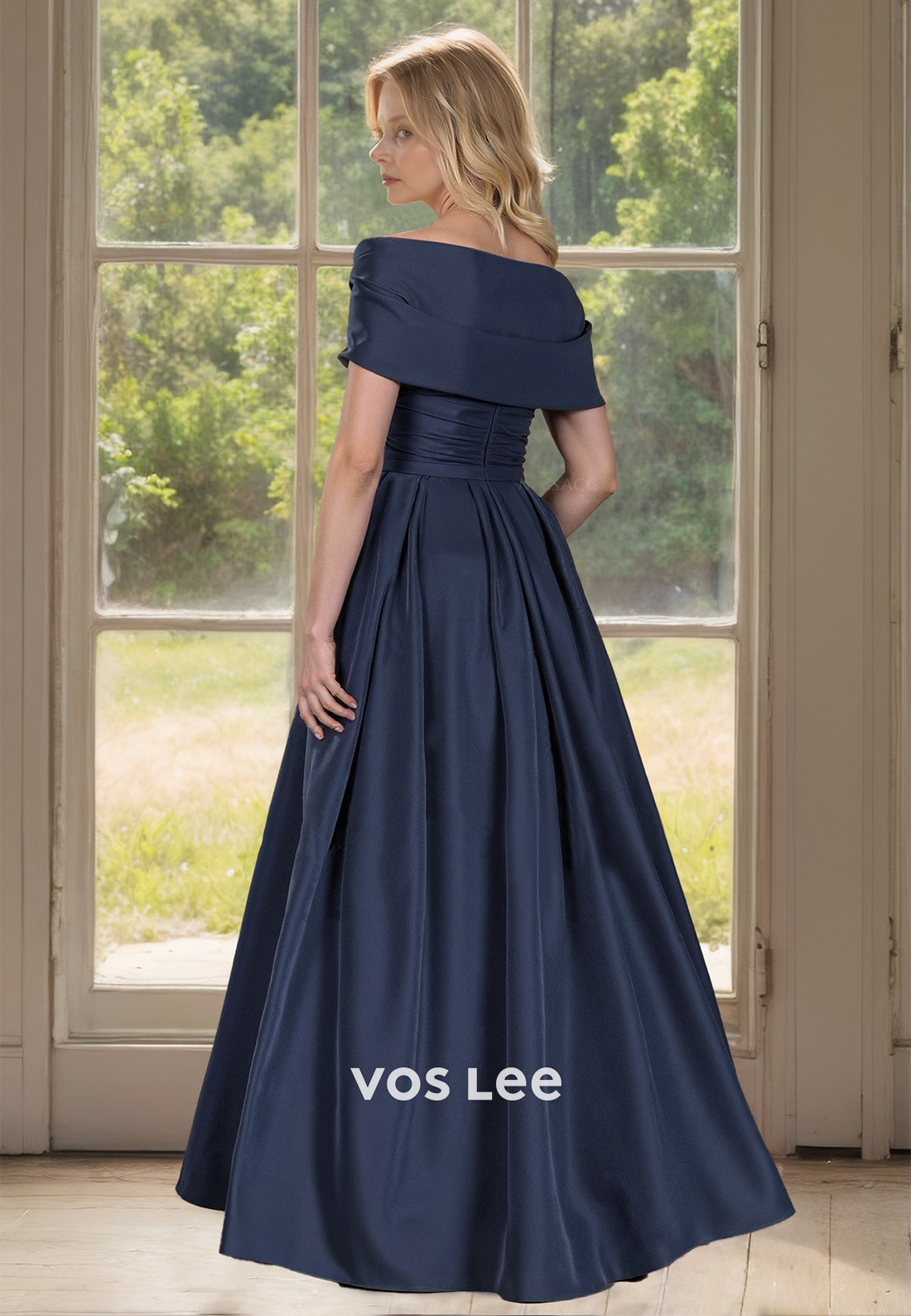 Elegant A-Line Off Shoulder Floral Embossed Ruched Mother of the Evening Dress