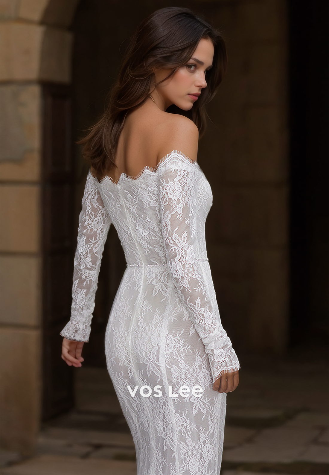 Luxury Off Shoulder Long Sleeves Mermaid Lace Appliques Wedding Bride Dress
