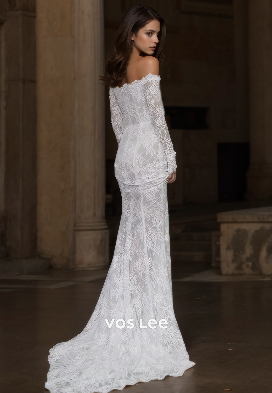 Luxury Off Shoulder Long Sleeves Mermaid Lace Appliques Wedding Bride Dress