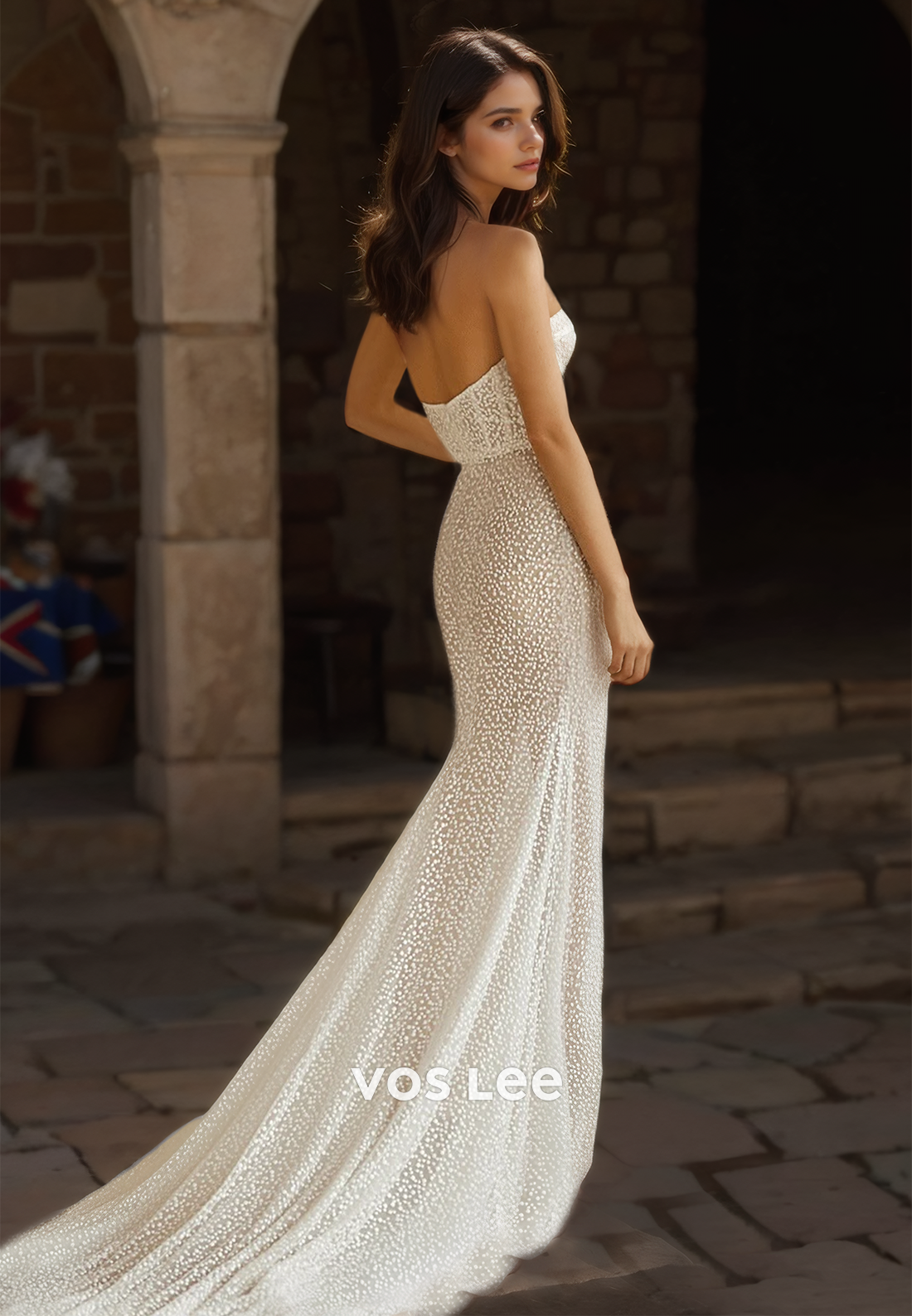 Graceful Sweetheart Sheath Back Zipper High Split Sequins Wedding Dress