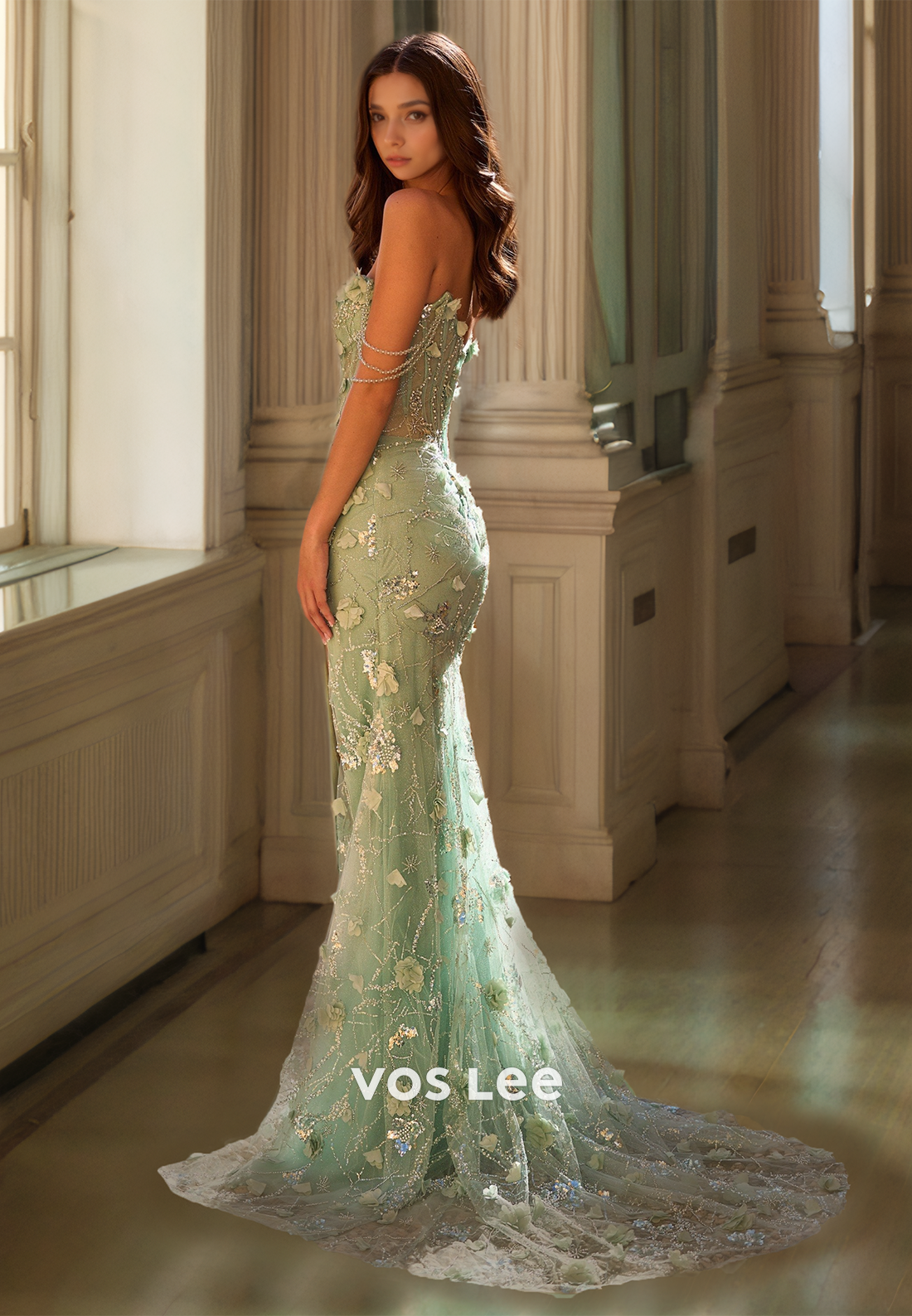 Graceful Sheath Off Shoulder Beaded Sequins Sweep Train Tulle Prom Birthday Dress