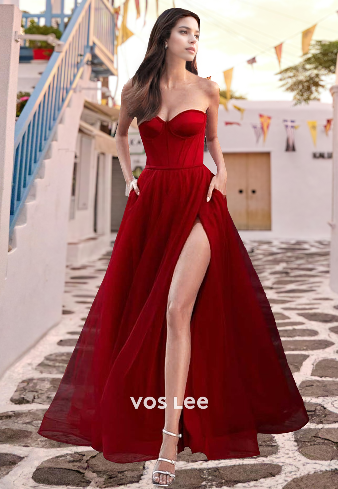 Charming A-Line Sweetheart Back Zipper Pleated Sweep Train Prom Formal Dress with Split