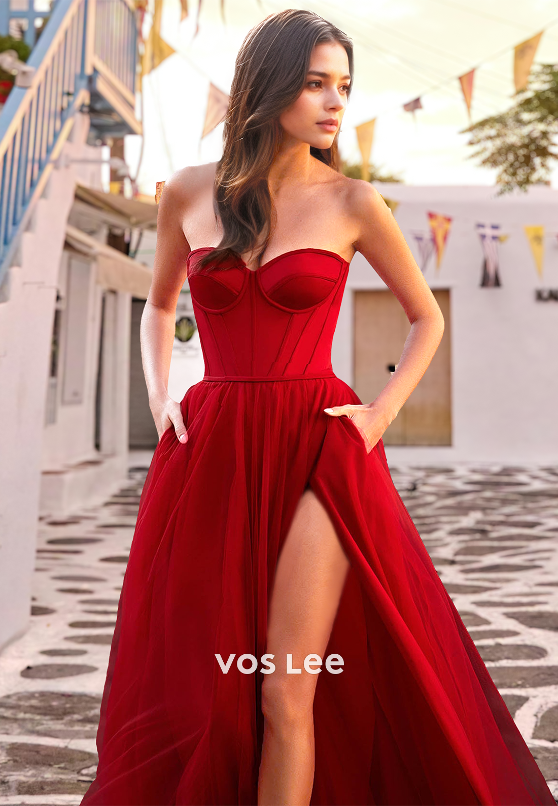 Charming A-Line Sweetheart Back Zipper Pleated Sweep Train Prom Formal Dress with Split