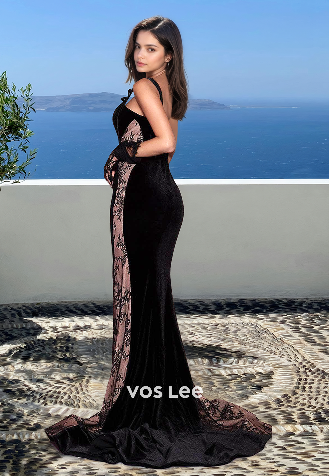 Mermaid Sheath Square Neck Spaghetti Straps Lace Appliques Prom Birthday Dress