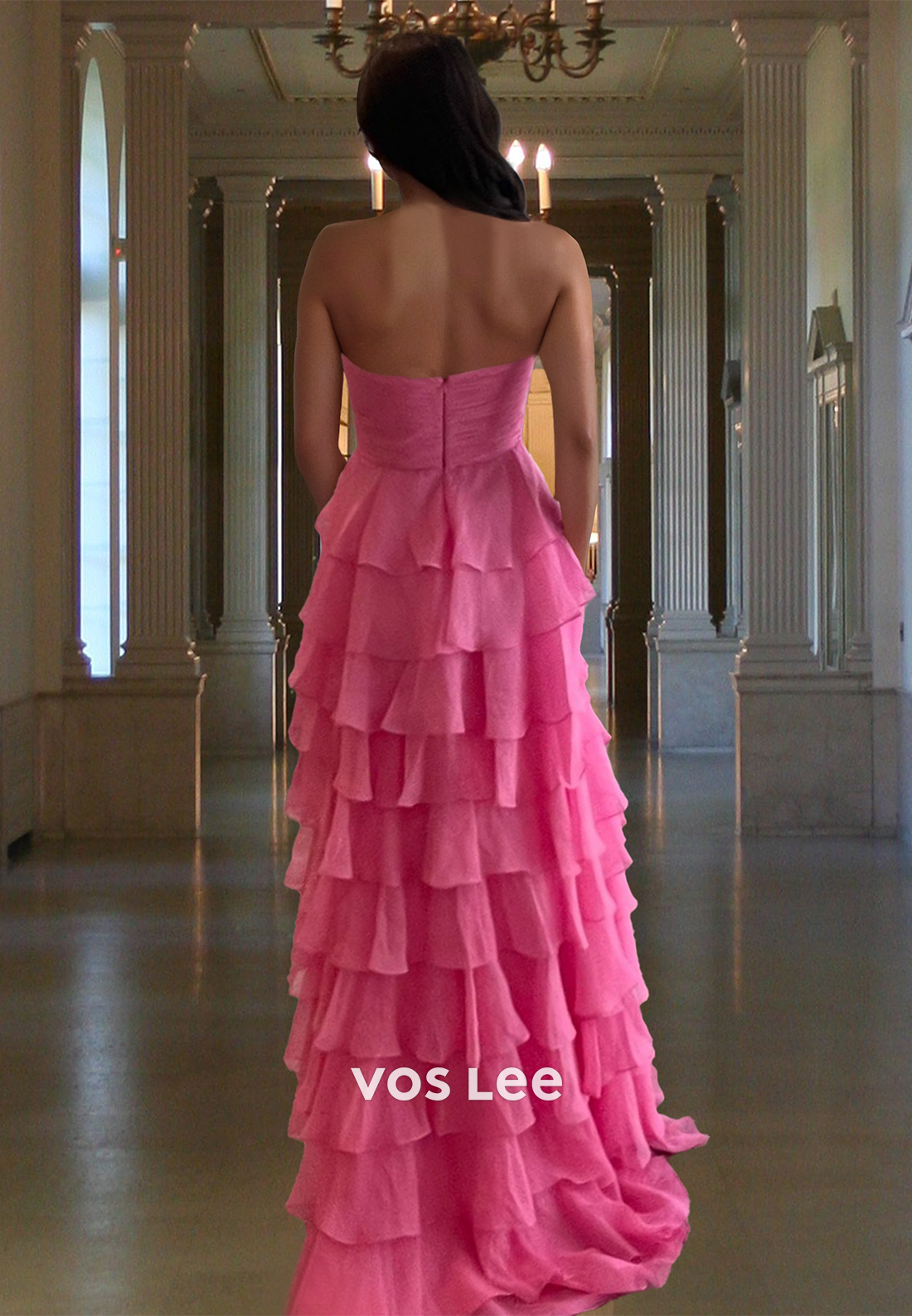 Unique Sweetheart Fuchsia Back Zipper Bow Tiered Satin Prom Pageant Dress