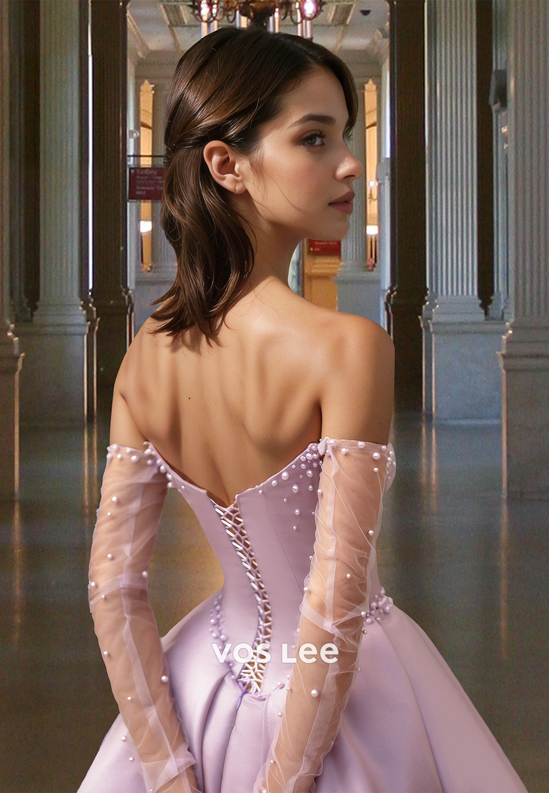 Charming A-Line Sweetheart Long Sleeves Beaded Pleated Prom Birthday Dress