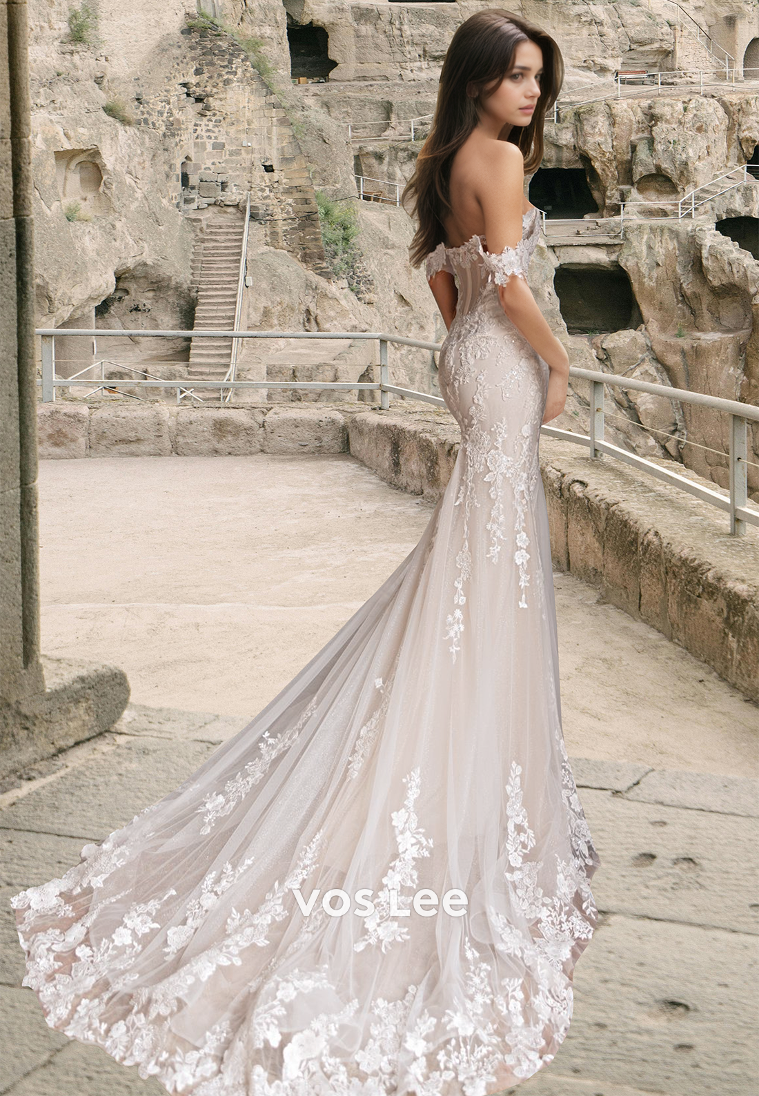 Luxury Trumpet Off Shoulder Lace Appliques Sequins Tulle Wedding Gown