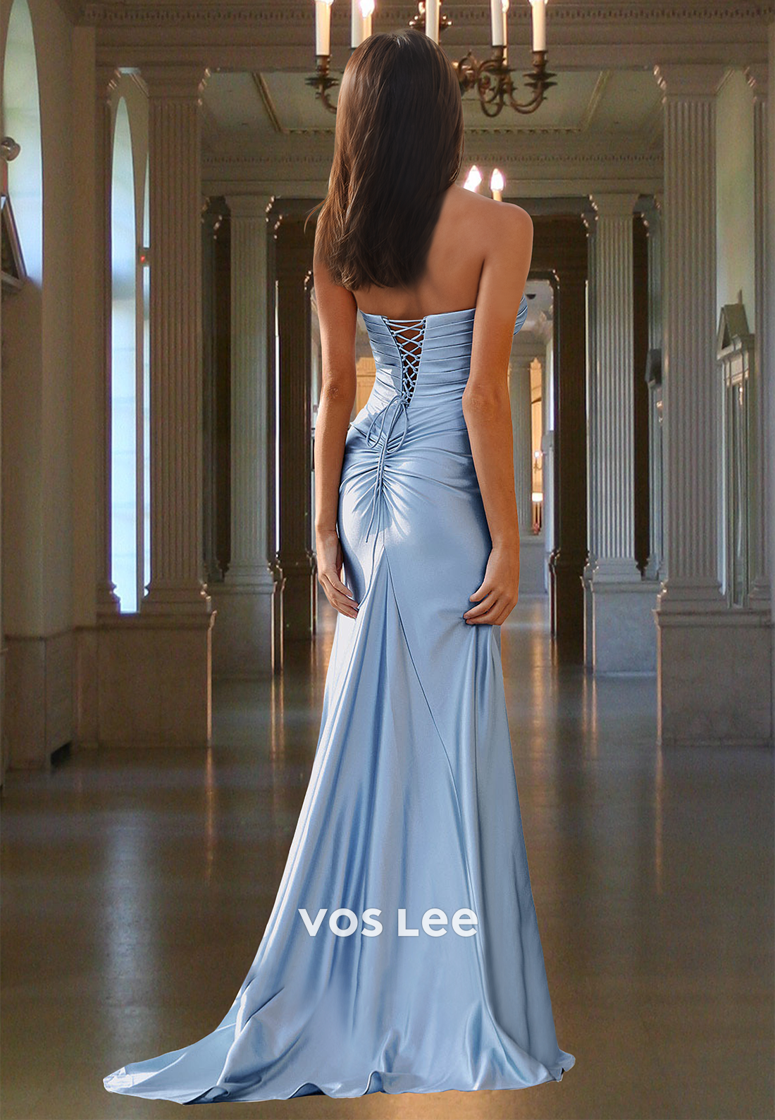 Simple Column Sweetheart Lace Up High Split Sweep Train Prom Holiday Dress