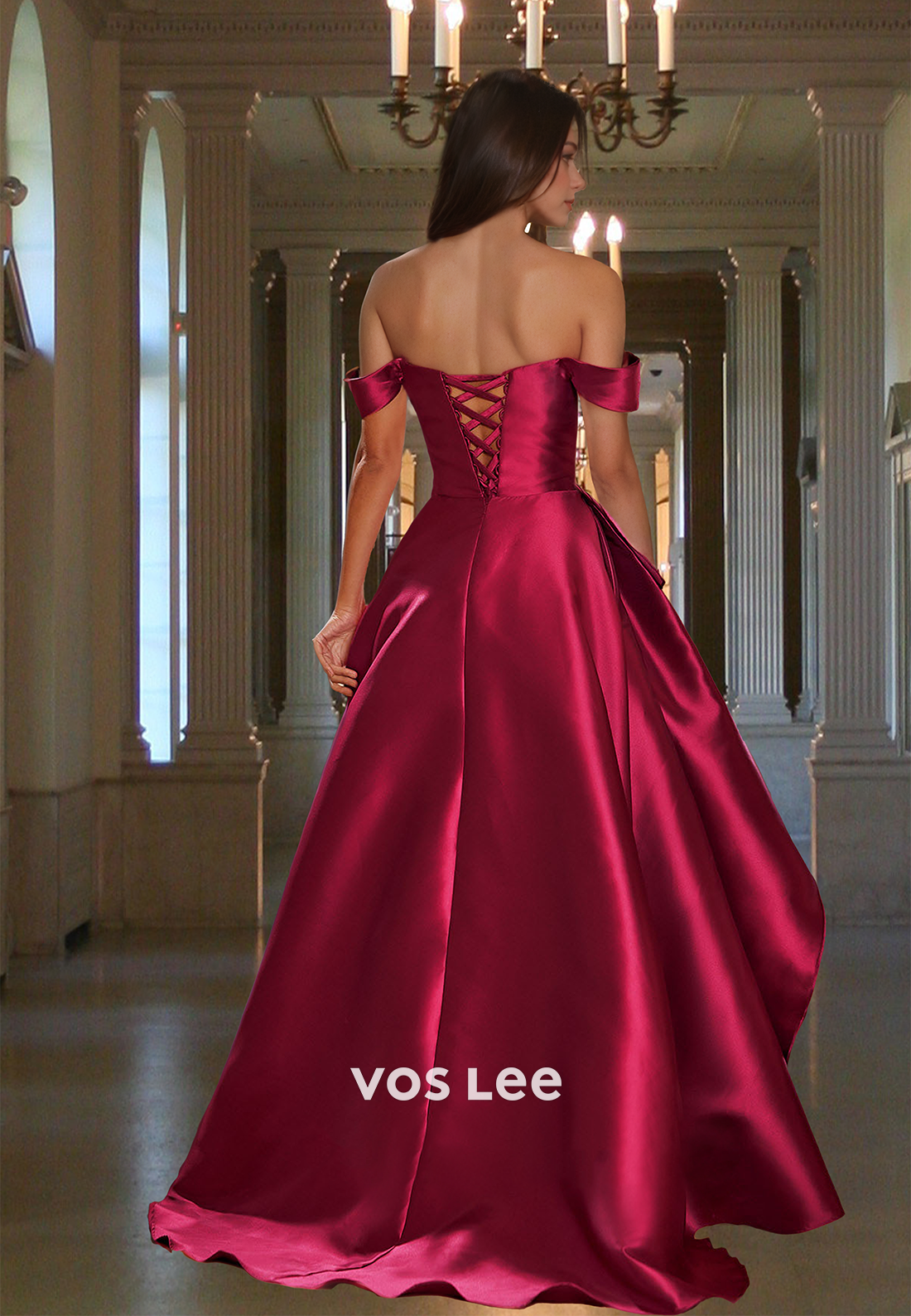 Classy A-Line Off Shoulder Lace Up Sleeveless Ruched Prom Pageant Dress