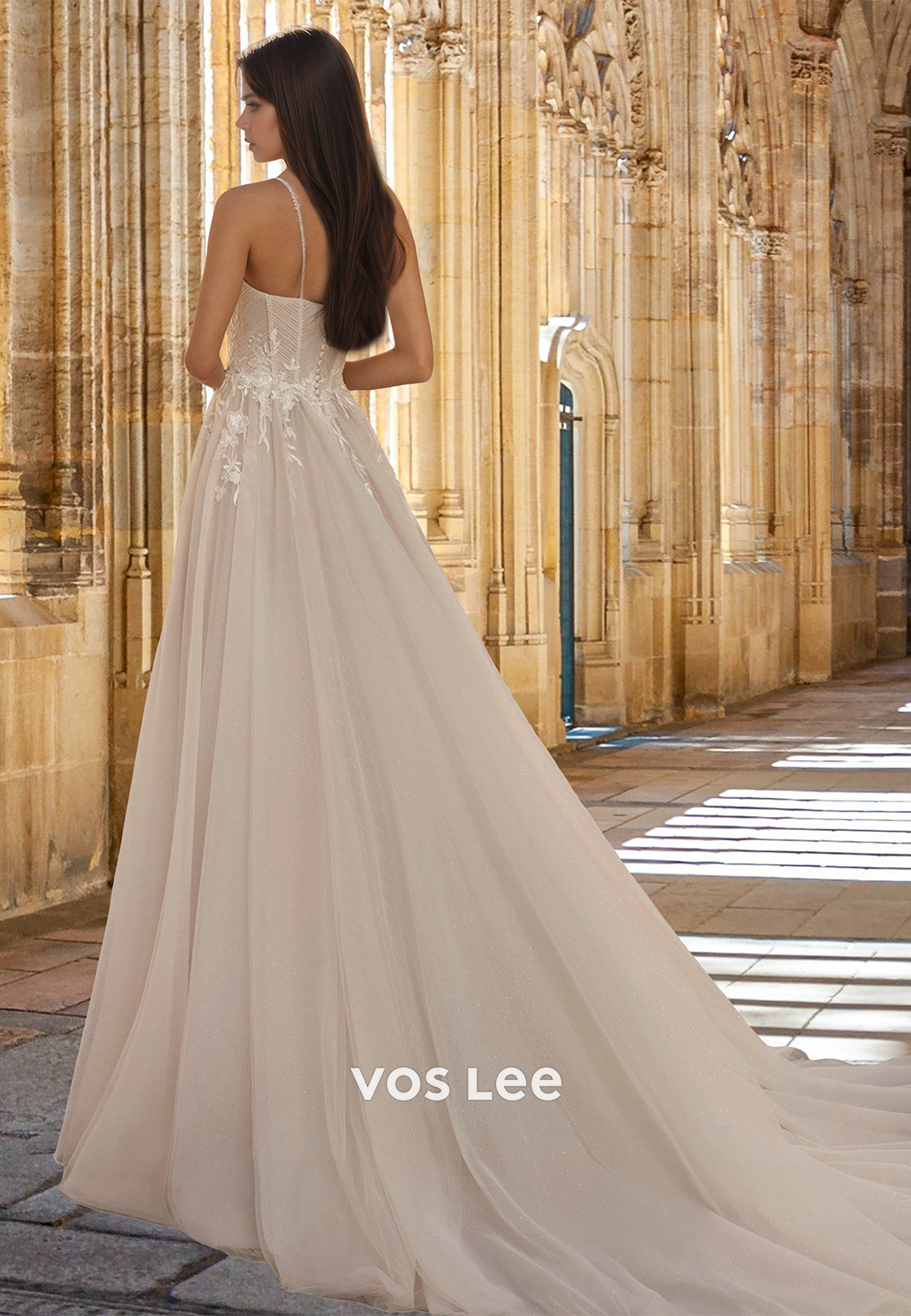 A-Line Sweetheart Court Train Pleated Tulle Lace Wedding Dress with Split