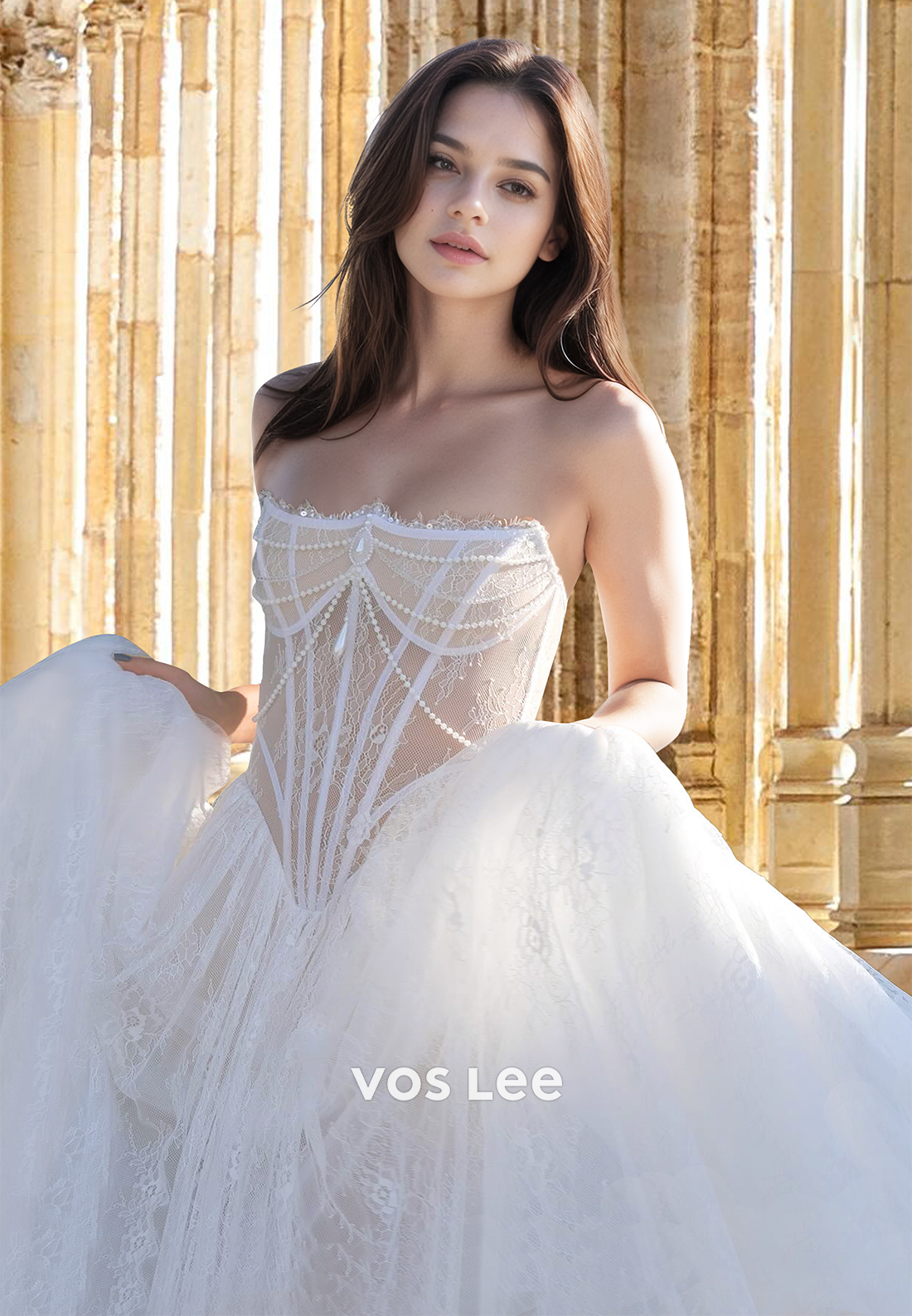 Graceful A-Line Sweetheart Lace Appliques Back Zipper Pleated Tulle Wedding Gown