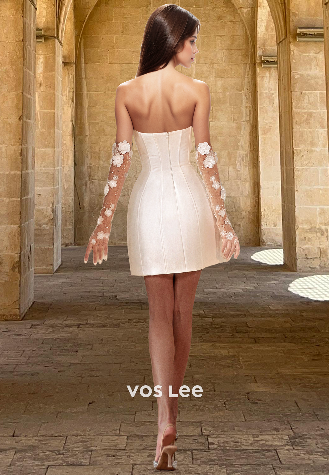 Short Simple Satin Dress Sexy A-Line Strapless Engagement Wedding Dress