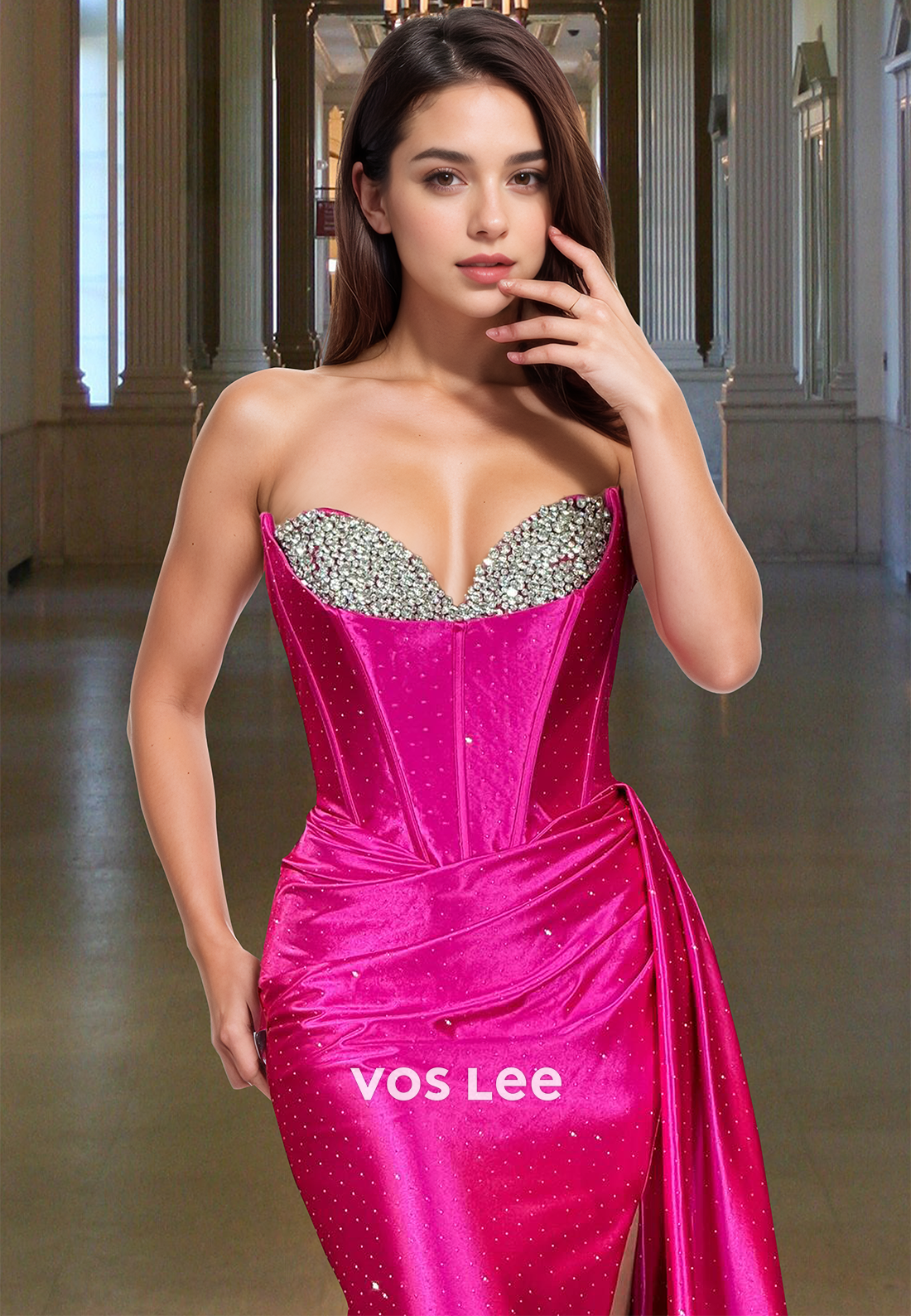 Sexy Fuchsia Sweetheart Strapless Trumpet Satin with Train Formal Evening Dress