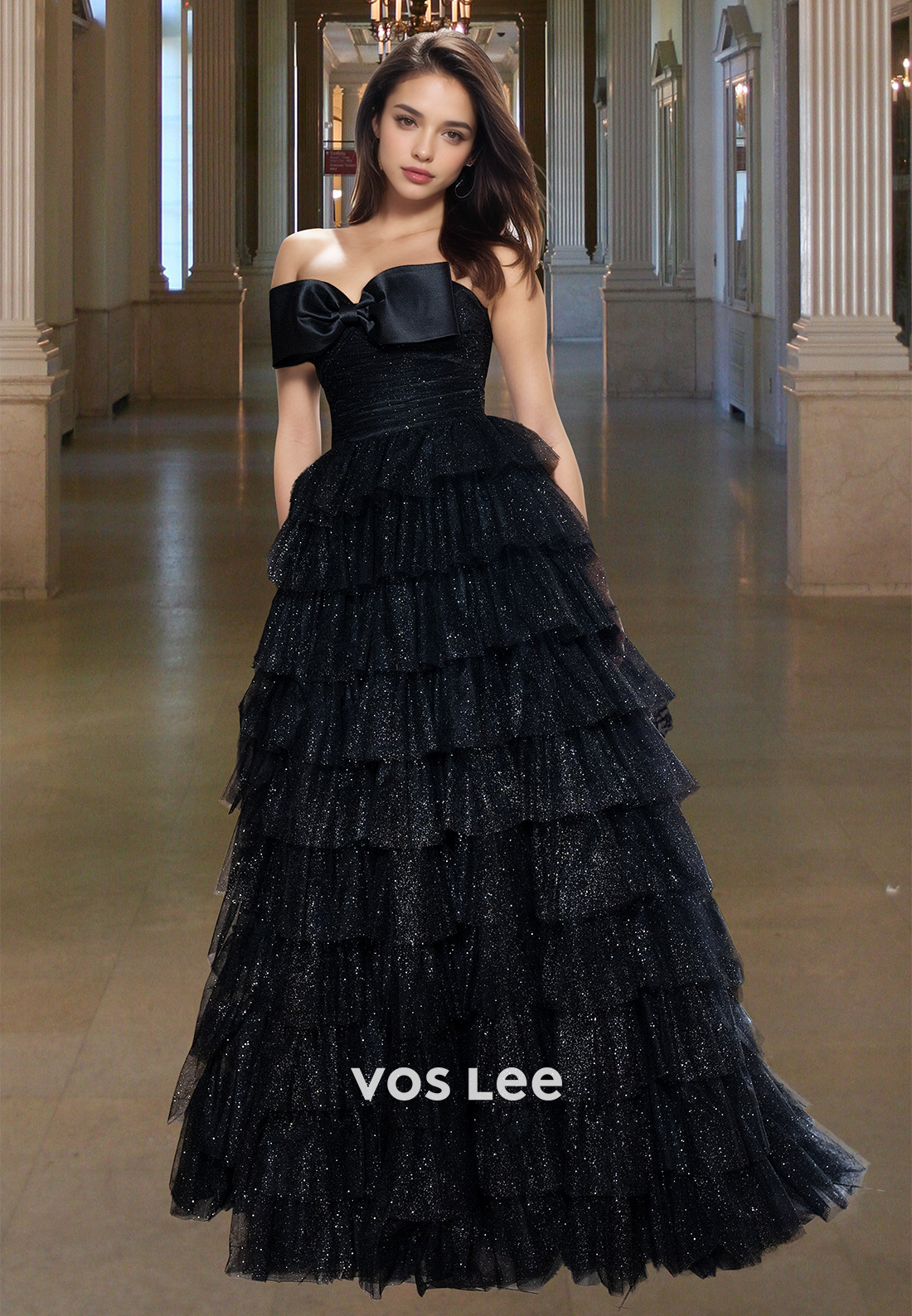 Long Tulle Prom Dress Ruched A-Line Off-Shoulder with Slit Quinceanera Ball Gown