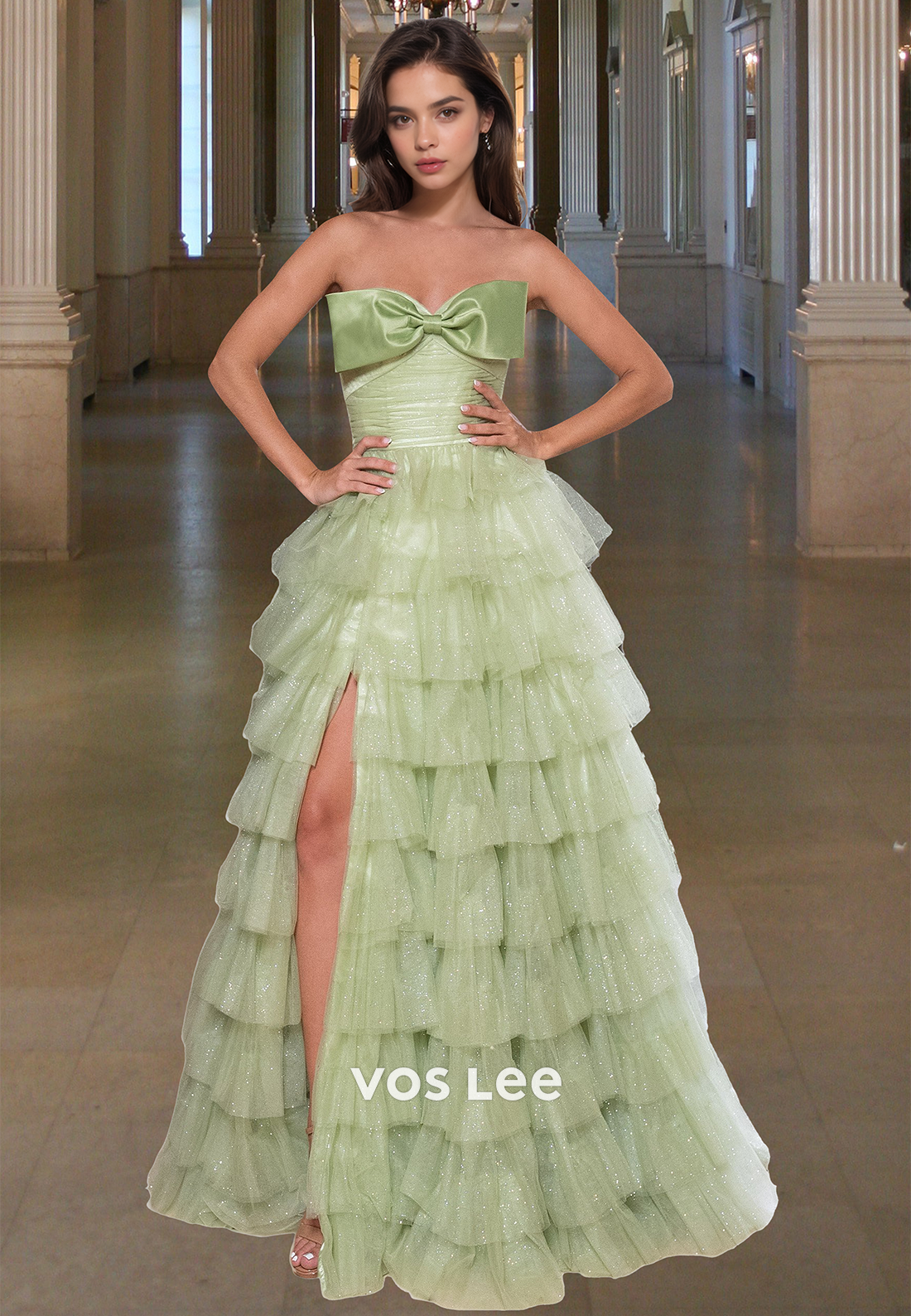 Long Tulle Prom Dress Ruched A-Line Off-Shoulder with Slit Quinceanera Ball Gown