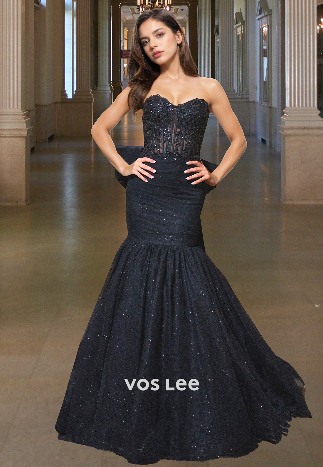 Sparkle Mermaid Evening Dress Chic Applique Strapless Bow Formal Party VOS LEE Sparkle Mermaid Evening Dress Chic Applique Strapless Bow Formal Party VOS LEE