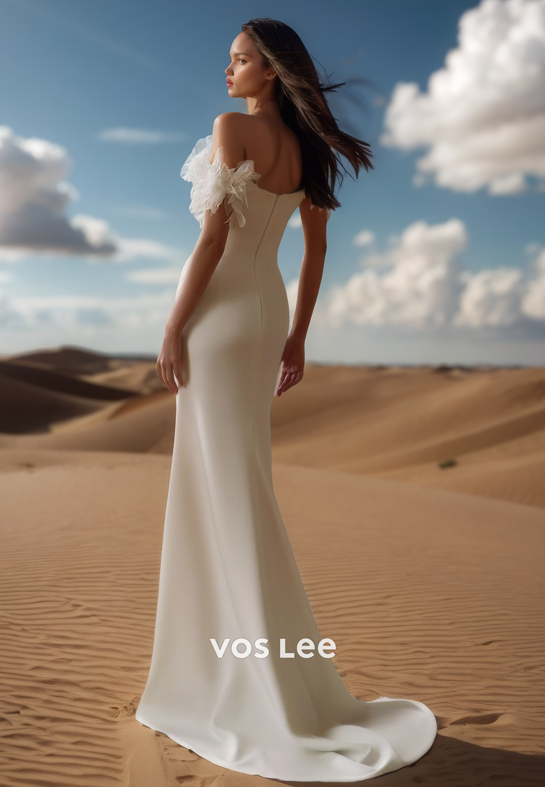 Classy V-Neck Short Sleeves Sheath with Slit Wedding Dress Bride Gown