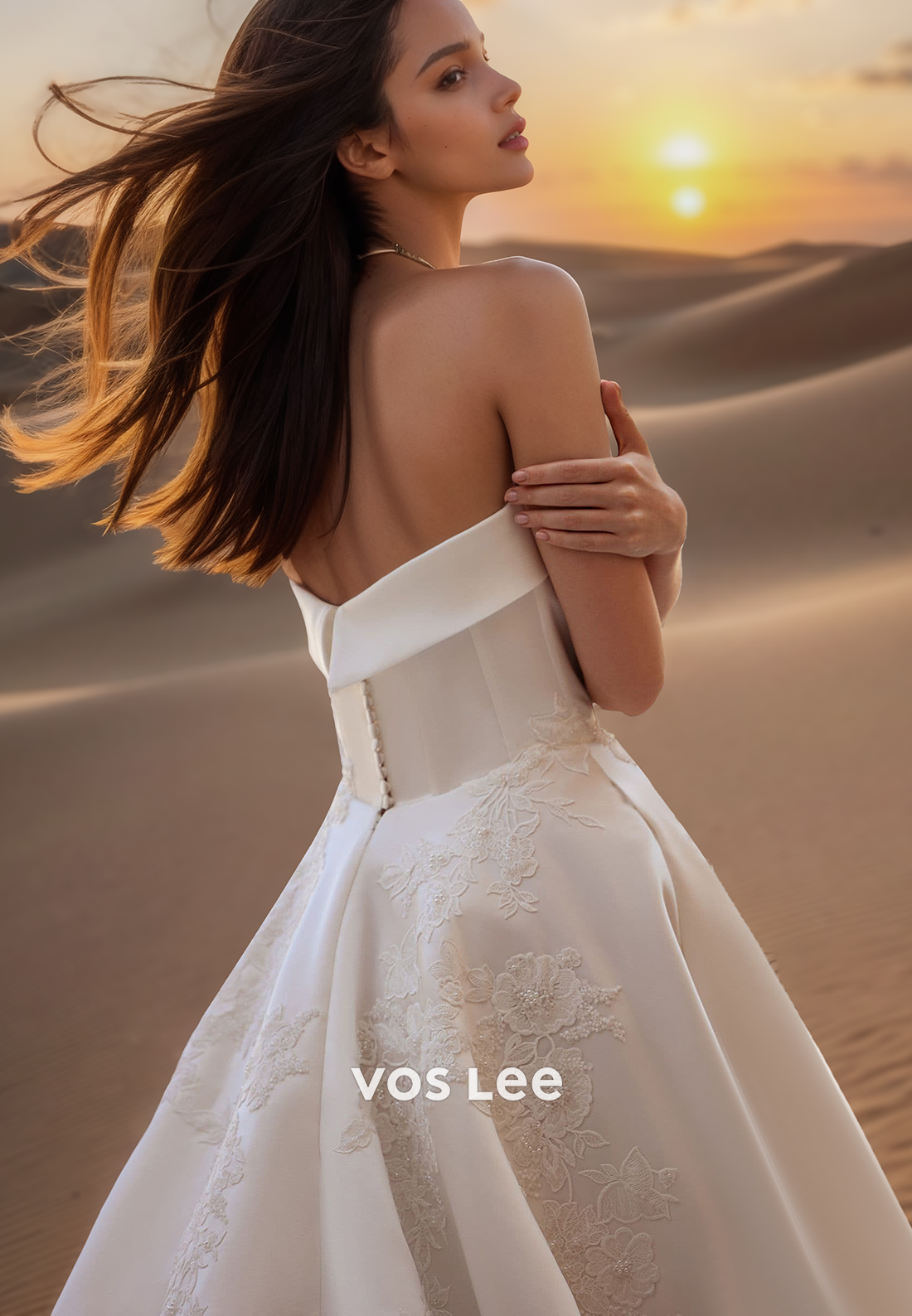A-Line Tube Top Floral Embroidered Couture Wedding Dresses with Train