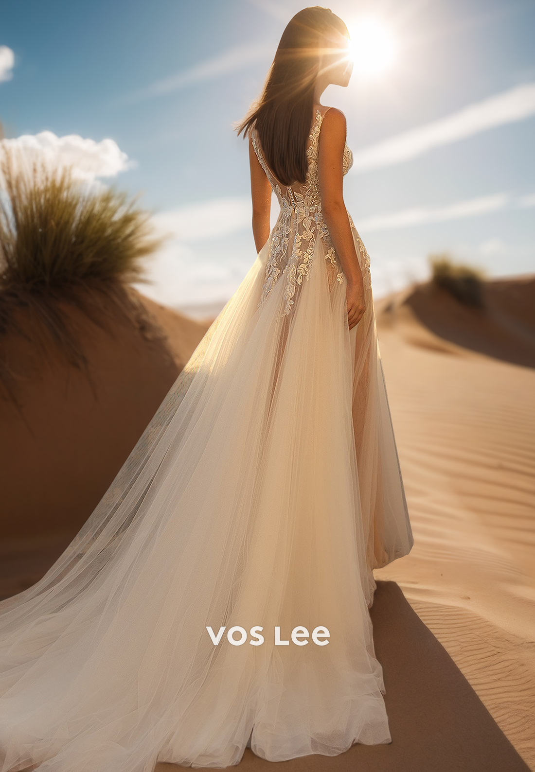 Gorgeous & Charming V-Neck Lace Appliques Wedding Dresses with Court Train